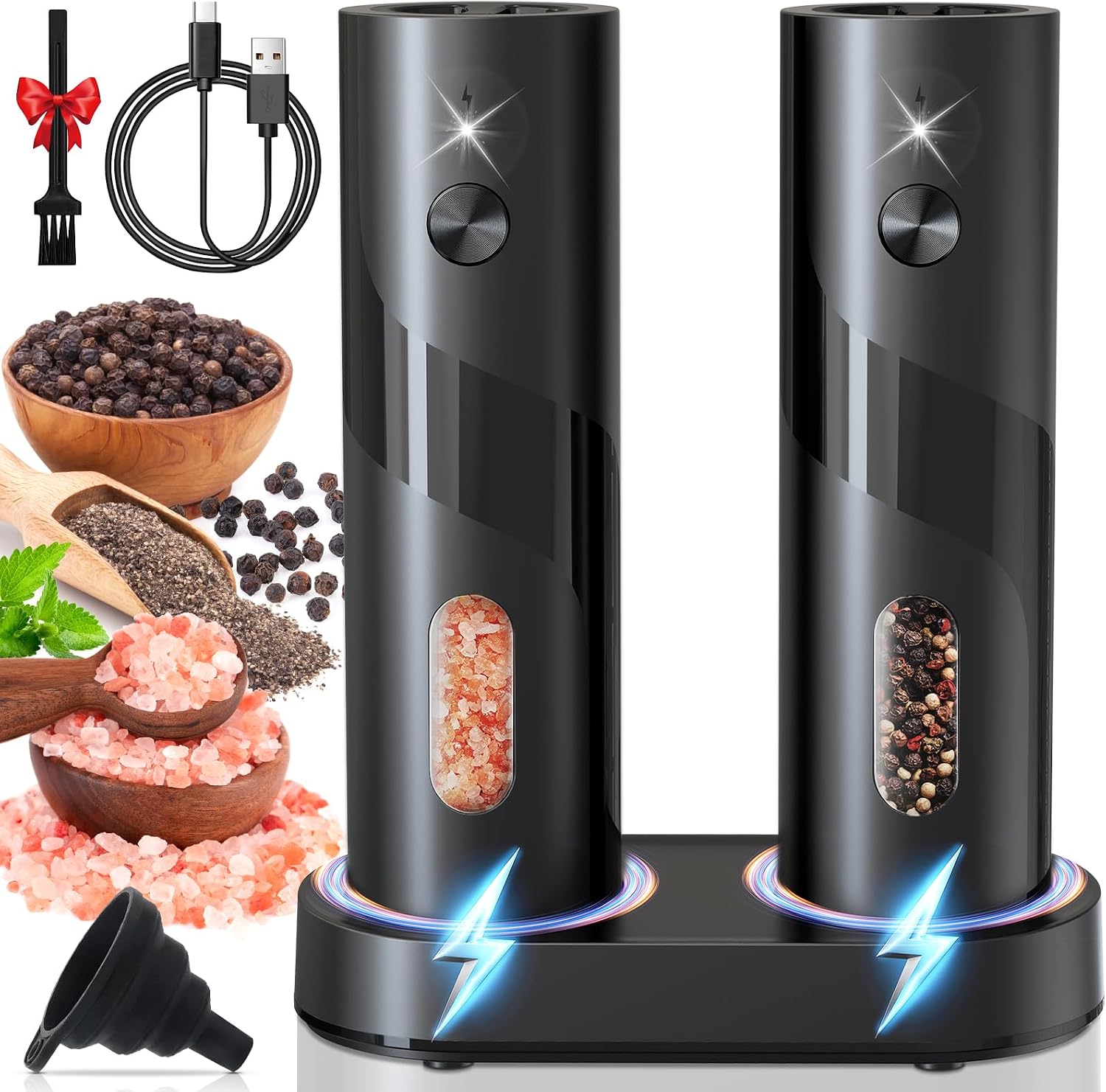 Elektrische Salz- Und Pfeffermühle – 2er-set – Glas Und Keramik – Verstellbar Und Usb-aufladbar – Für Küche Und Tisch – 110 Ml