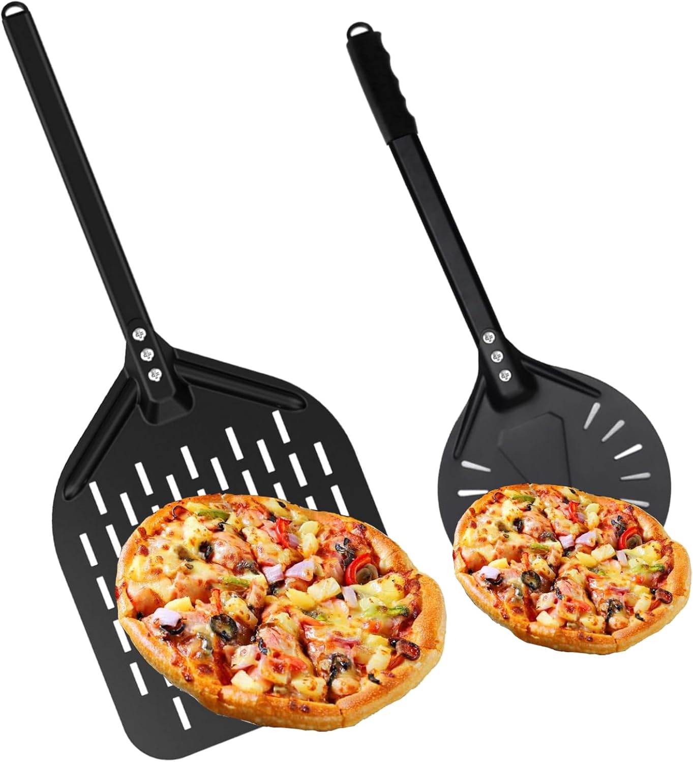Pizzaschieber – 2er-set – Perforiertes Aluminium – Abnehmbarer Silikongriff – Für Haushalts- Und Profi-backöfen – 18 Und 30 Cm