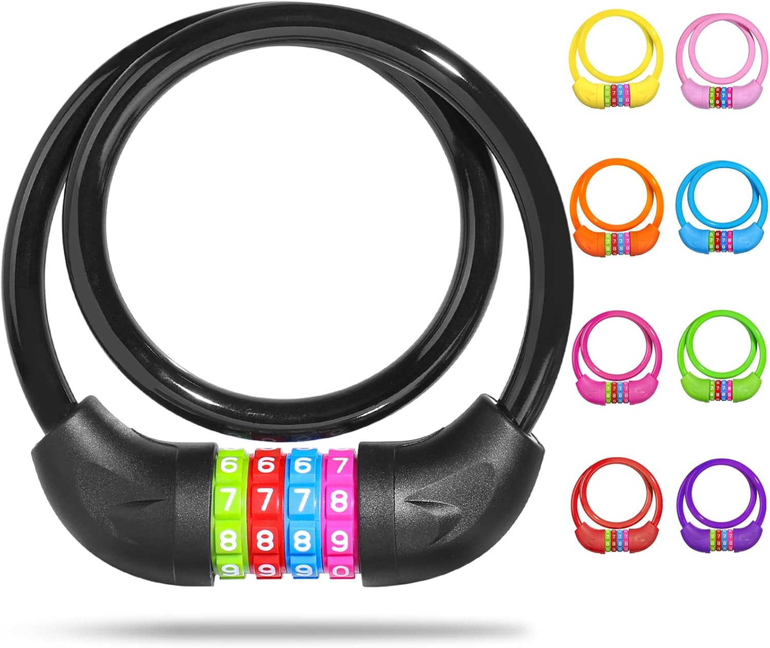 Kinderfahrradschloss – 1 Stück – Stahl Und Pvc – 4-stellige Zahlenkombination – Für Fahrräder, Roller Und Kinderwagen – Schwarz, 10 X 650 Mm