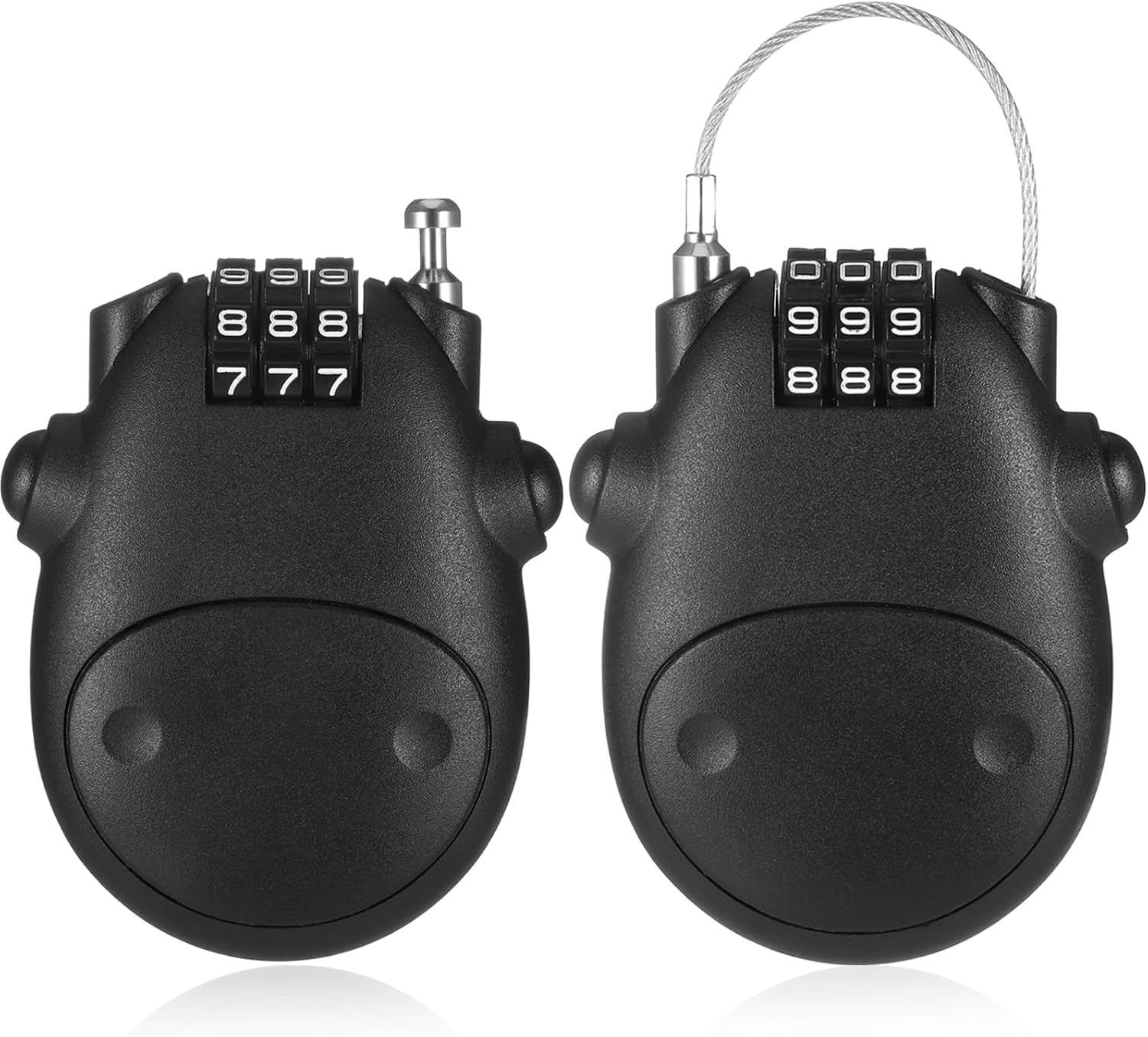 Set Mit 2 Zahlenschlössern – Einziehbares Stahlkabel – Flexibler Diebstahlschutz Für Helme, Fahrräder Und Koffer – Schwarz