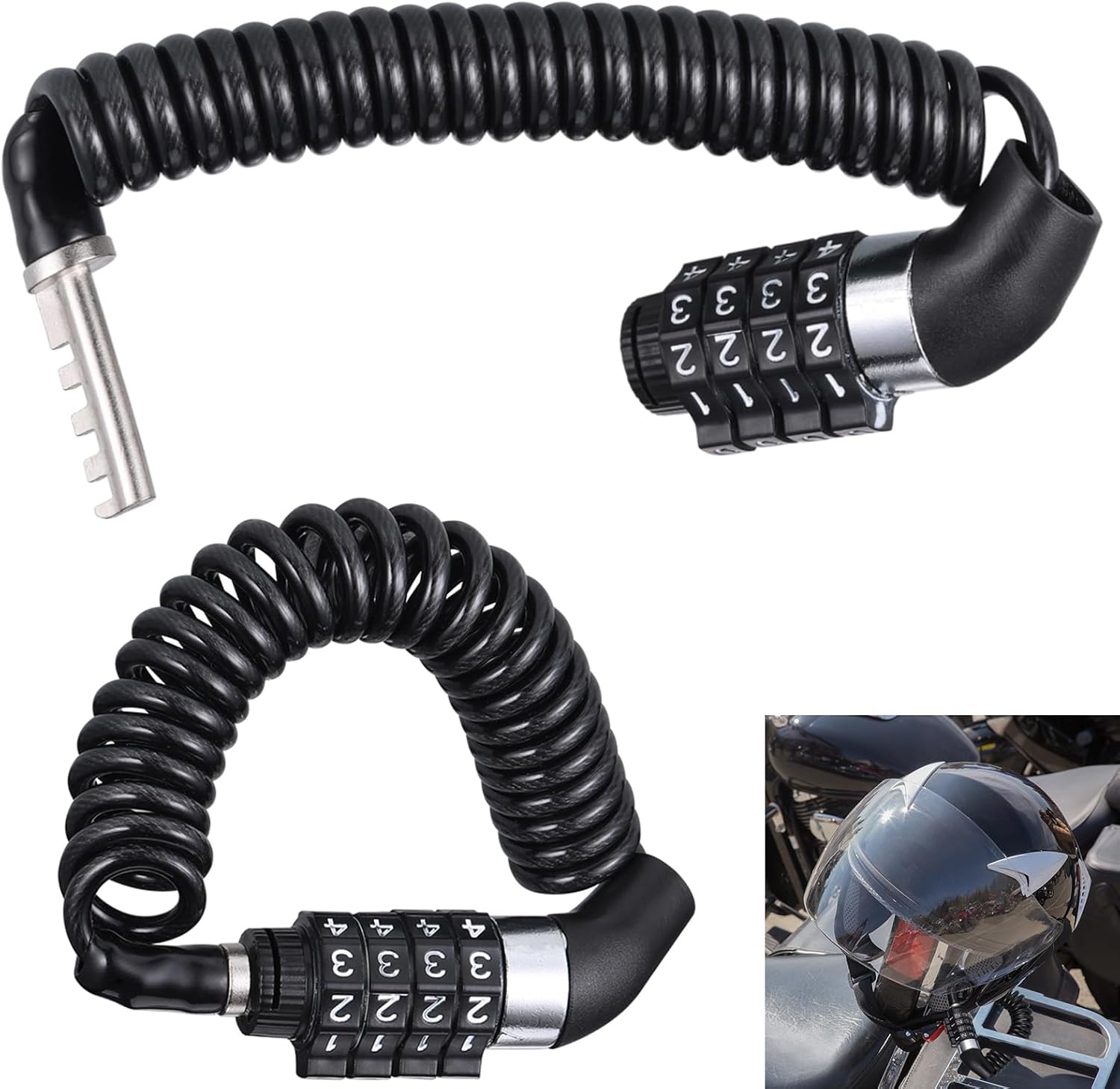 Zahlenschloss – 2er-pack – Stahl Und Pvc – Diebstahlsicherung Für Fahrradhelme, Motorräder, Roller Und Kinderwagen – Schwarz, 150 Cm
