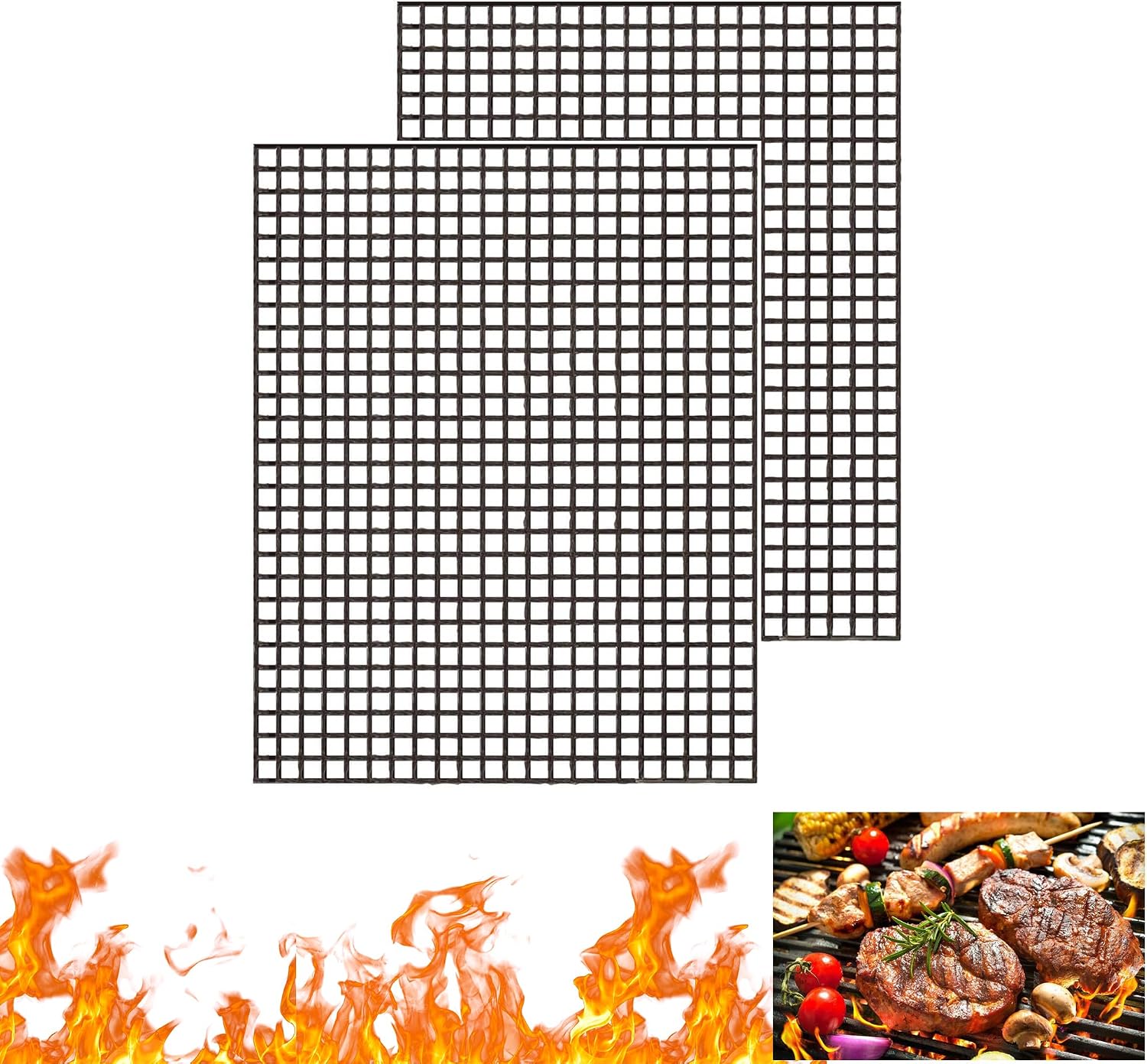 Grillmatte – 2er-set – Fiberglas Ptfe – Antihaftbeschichtung – Wiederverwendbar – Für Gas-, Holzkohle- Und Elektro-heißluftfritteusen – 40 X 30 Cm