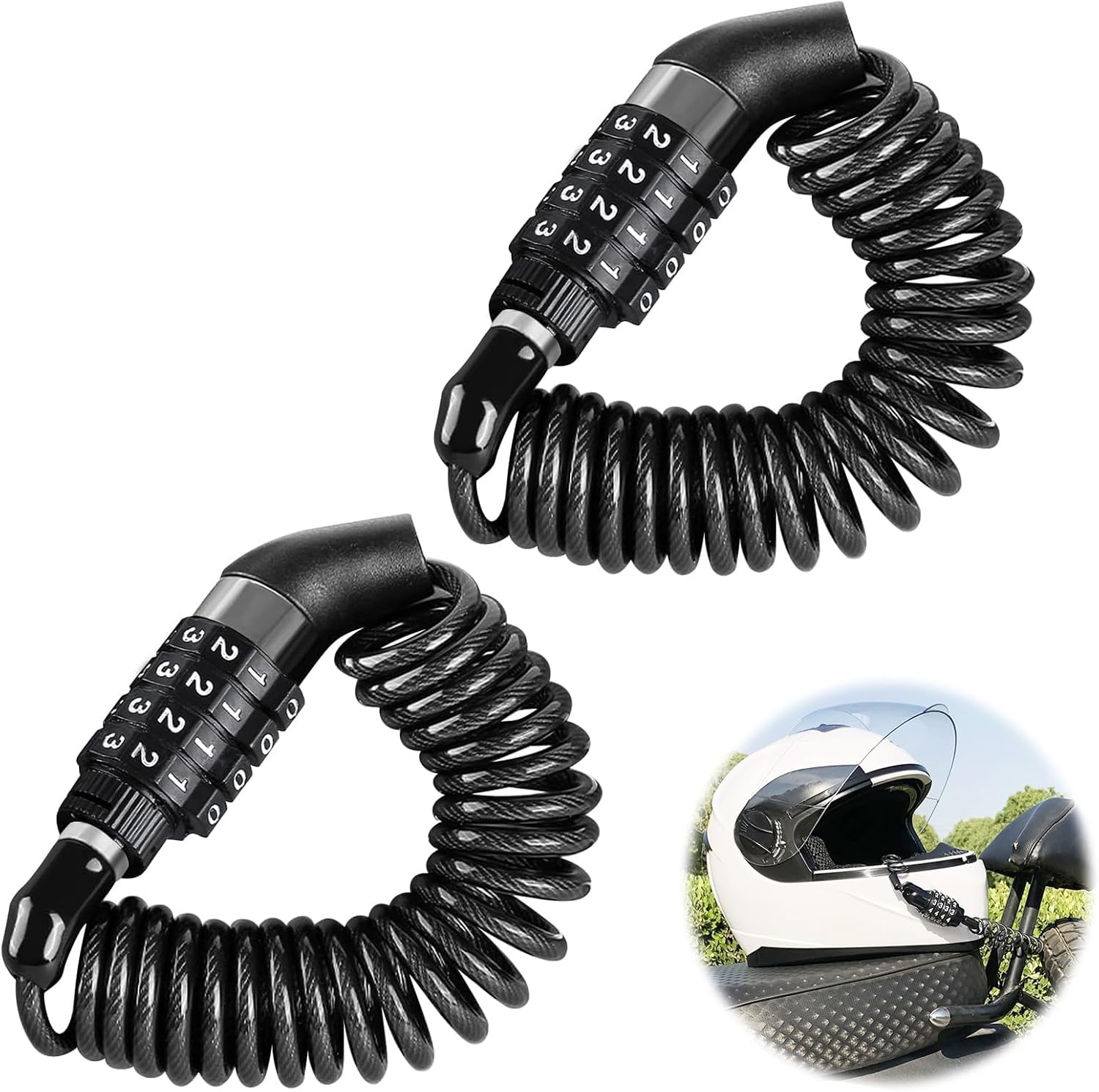 Fahrradschloss – 2 Stück – Aluminium – 4-stellige Zahlenkombination – Für Roller, Motorrad, Helm – Schwarz, 150 Cm