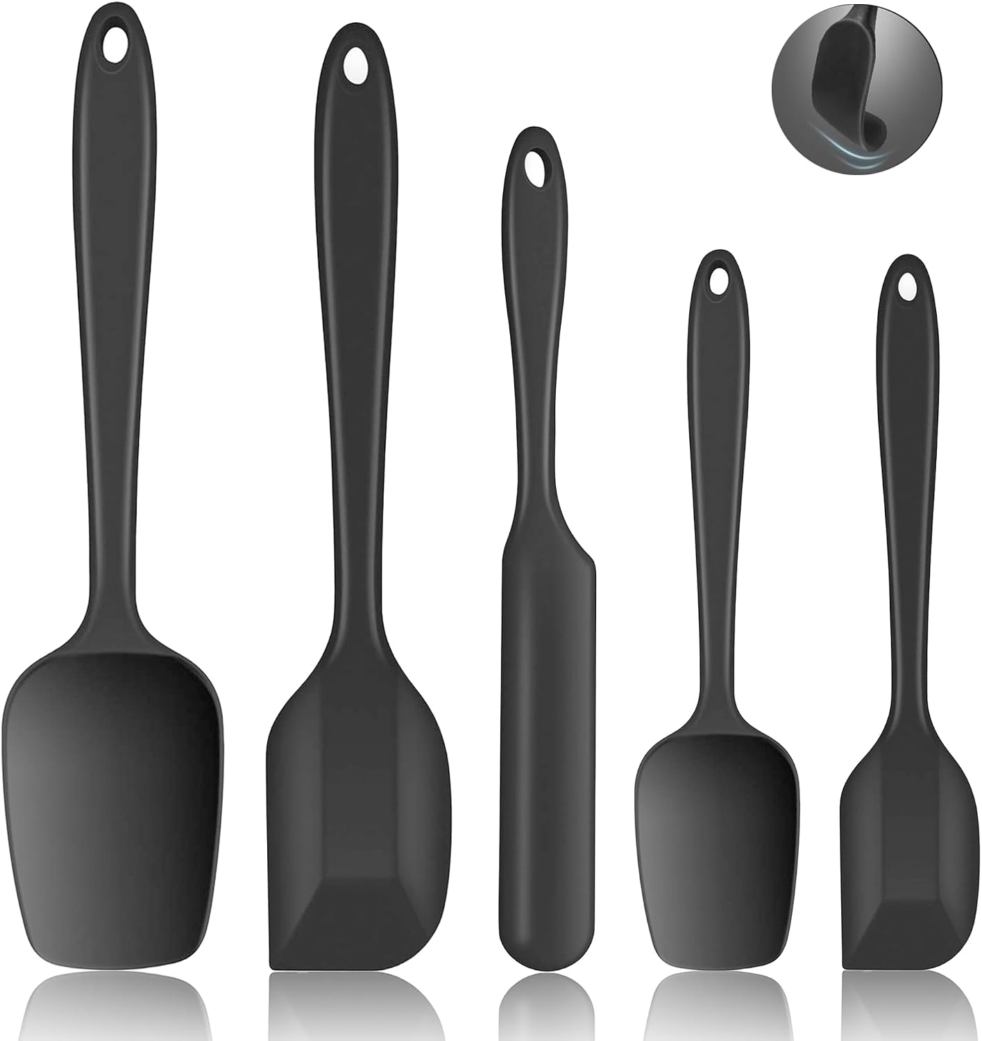 Silikonspatel-set, 5-teilig – Edelstahl – Hitzebeständig – Für Küche Und Backen – Schwarz