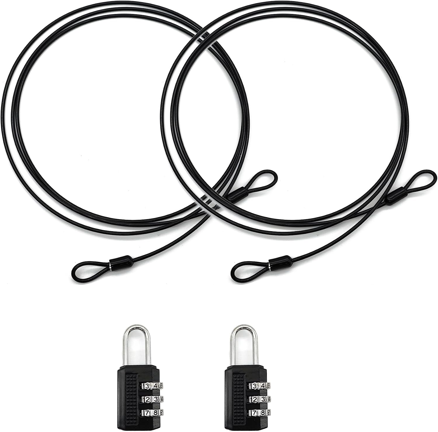 Sicherheitskabel – 2 Stück – Edelstahl – Doppelschlaufe – Fahrrad Und Skateboard – 3 Mm Schwarz
