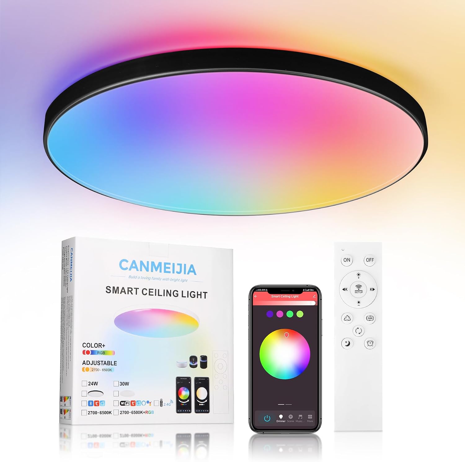 24-w-led-deckenleuchte Mit Bluetooth-verbindung – 1 Stück – Abs/pc – Dimmbare Rgb-beleuchtung – Wohnzimmer, Schlafzimmer, Badezimmer – Ø 32 Cm