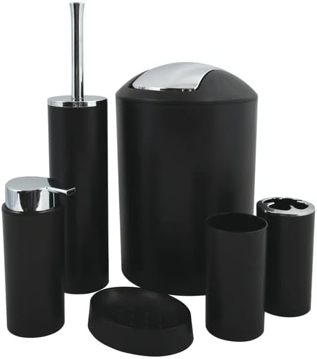 Badezimmer-accessoire-set – 6-teilig, Schwarz, Pp – Modernes, Praktisches Design – Mülleimer, Bürstenhalter – Für Haus Und Wohnung