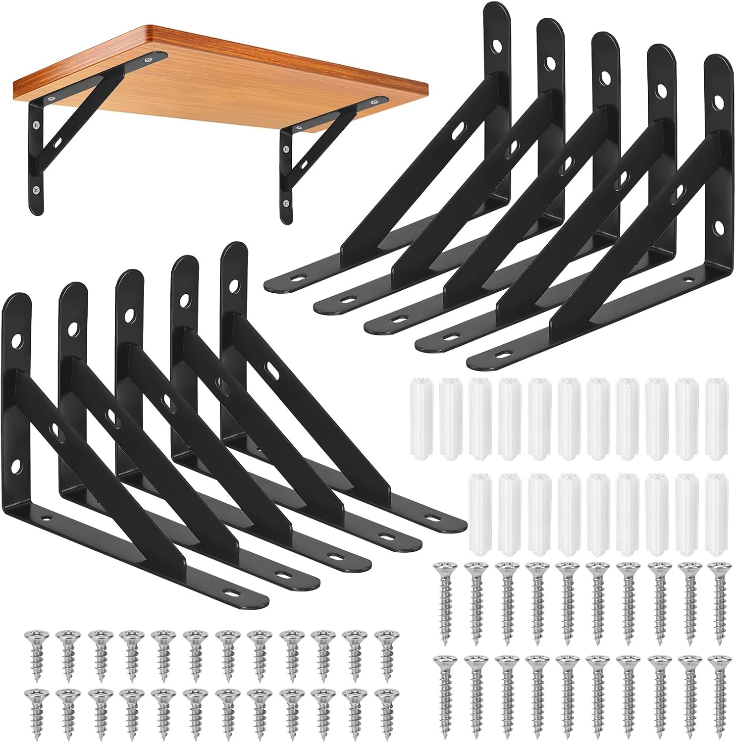 Set Mit 10 Wandhalterungen – Robuster, Schwarzer Stahl – 90°-winkelhalterung 150 X 95 Mm – Für Küchen-, Büro- Und Badezimmerregale