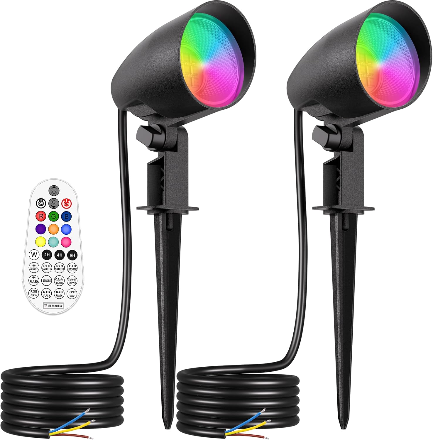 2er-set Rgbw 20w Led-außenstrahler – Robustes Aluminium, Schutzart Ip66 – 10 Farben Und Fernbedienung – Gartenwegbeleuchtung – Schwarz