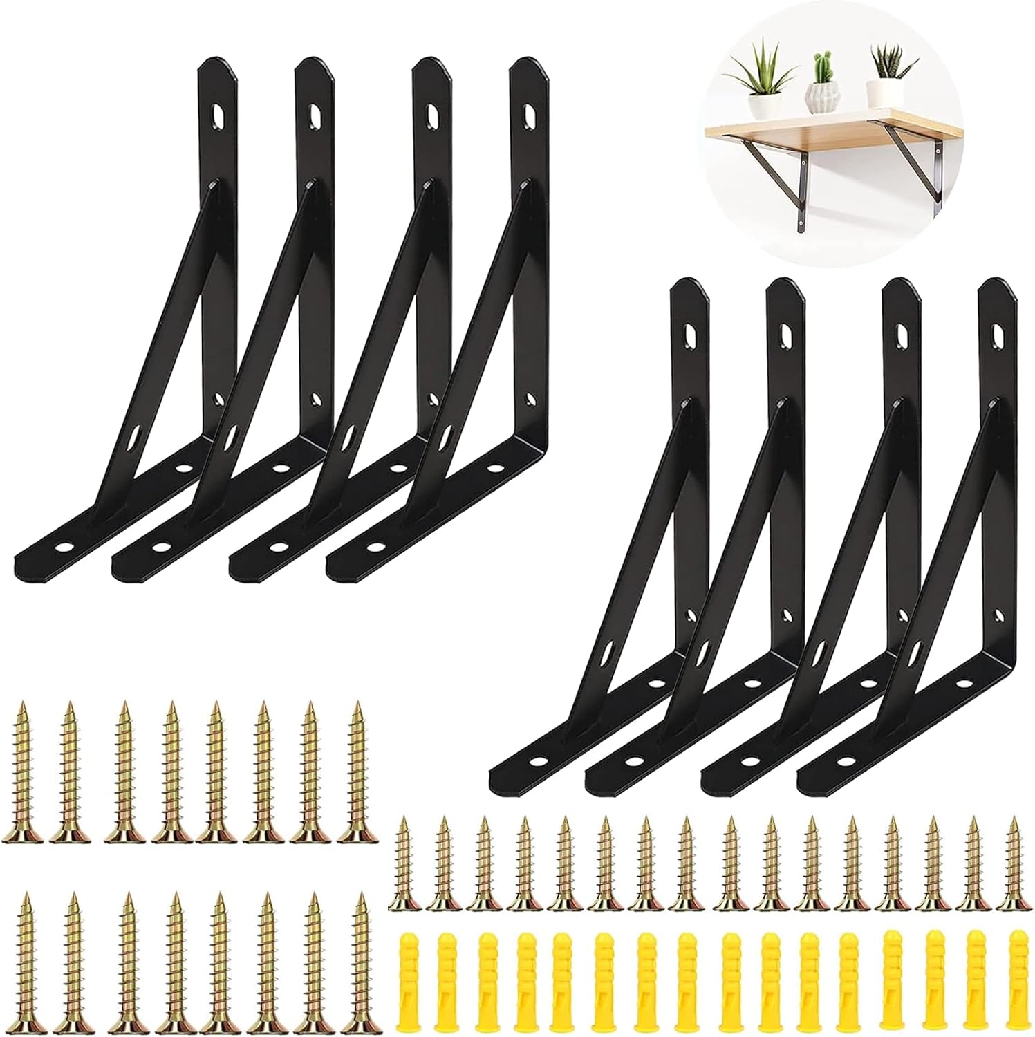 Schwarze Wandhalterungen 25 Cm – Dreieckiger Stahl – Robuste Tragkraft 30 Kg – Für Küche, Wohnzimmer, Garage – Unauffällige Befestigung