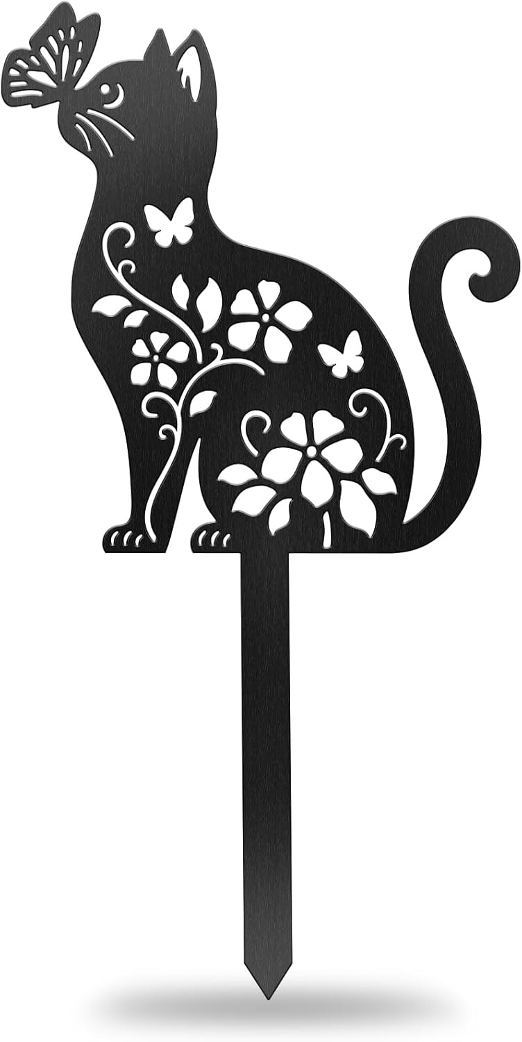 30 Cm Große Metall-gartenschilder – Dekoratives Katzen- Und Blumenset – Wetterfeste Pflanzenstecker Für Gemüsegarten, Balkon Und Gewächshaus