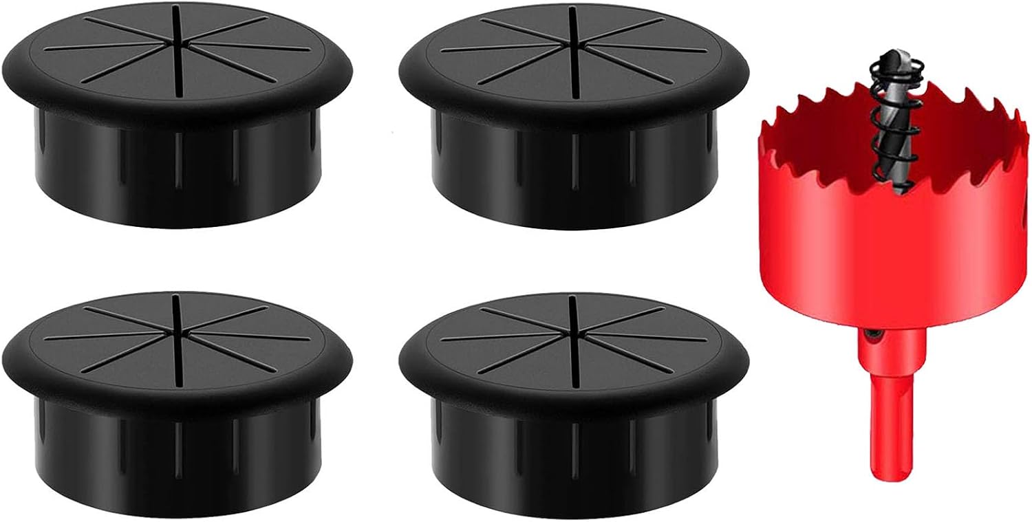 4er-set 60-mm-tischdurchführungen – Schwarzes Polypropylen – Flexibles Kabelmanagement – Für Zuhause Und Büro – Durchmesser 60 Mm