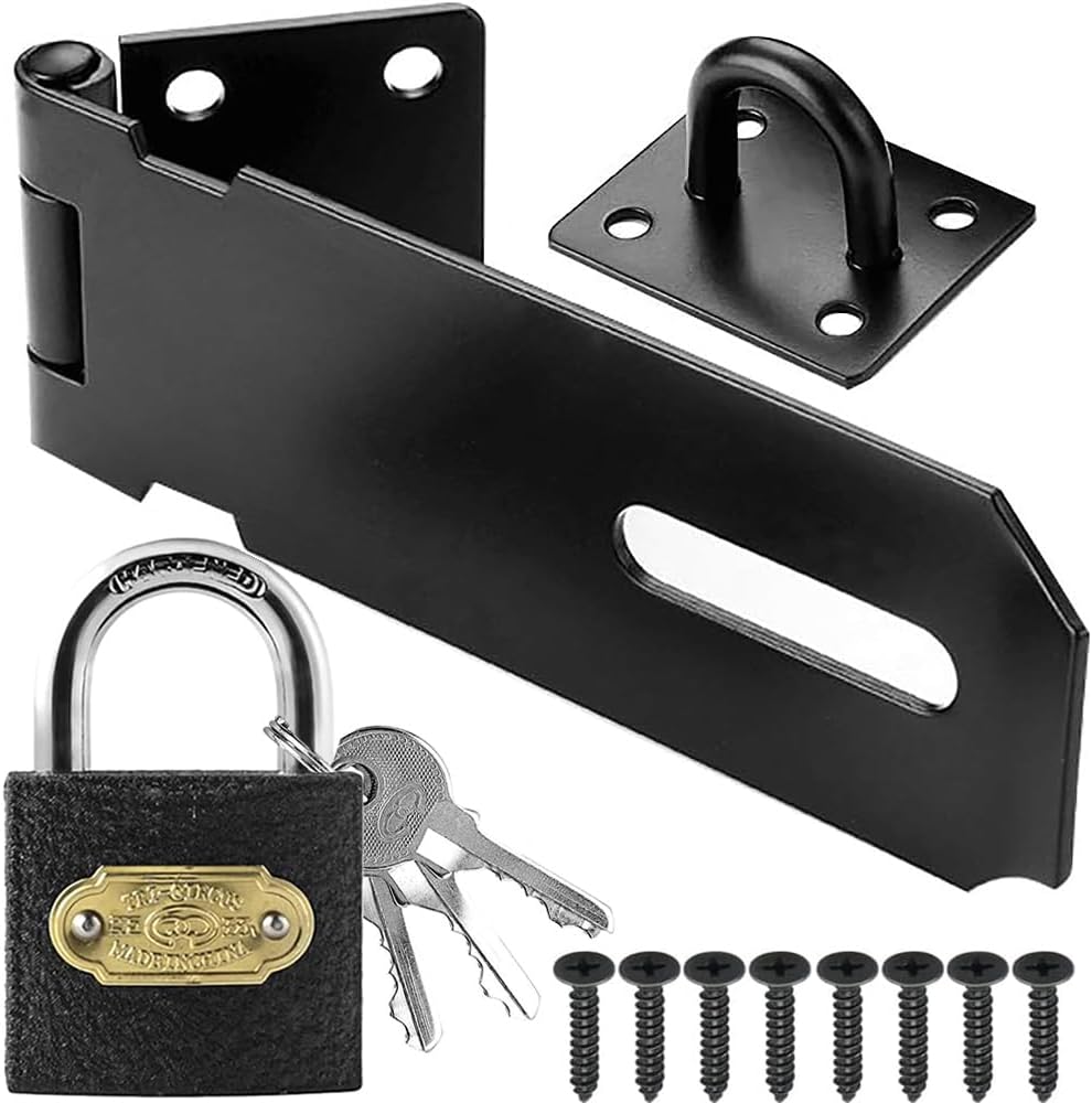 Sicherheitsriegel Aus Stahl – 1 Stück – Gebürsteter Schwarzer Edelstahl – Vorhängeschloss – Garage Und Schuppen – 10 Cm (4 Zoll)