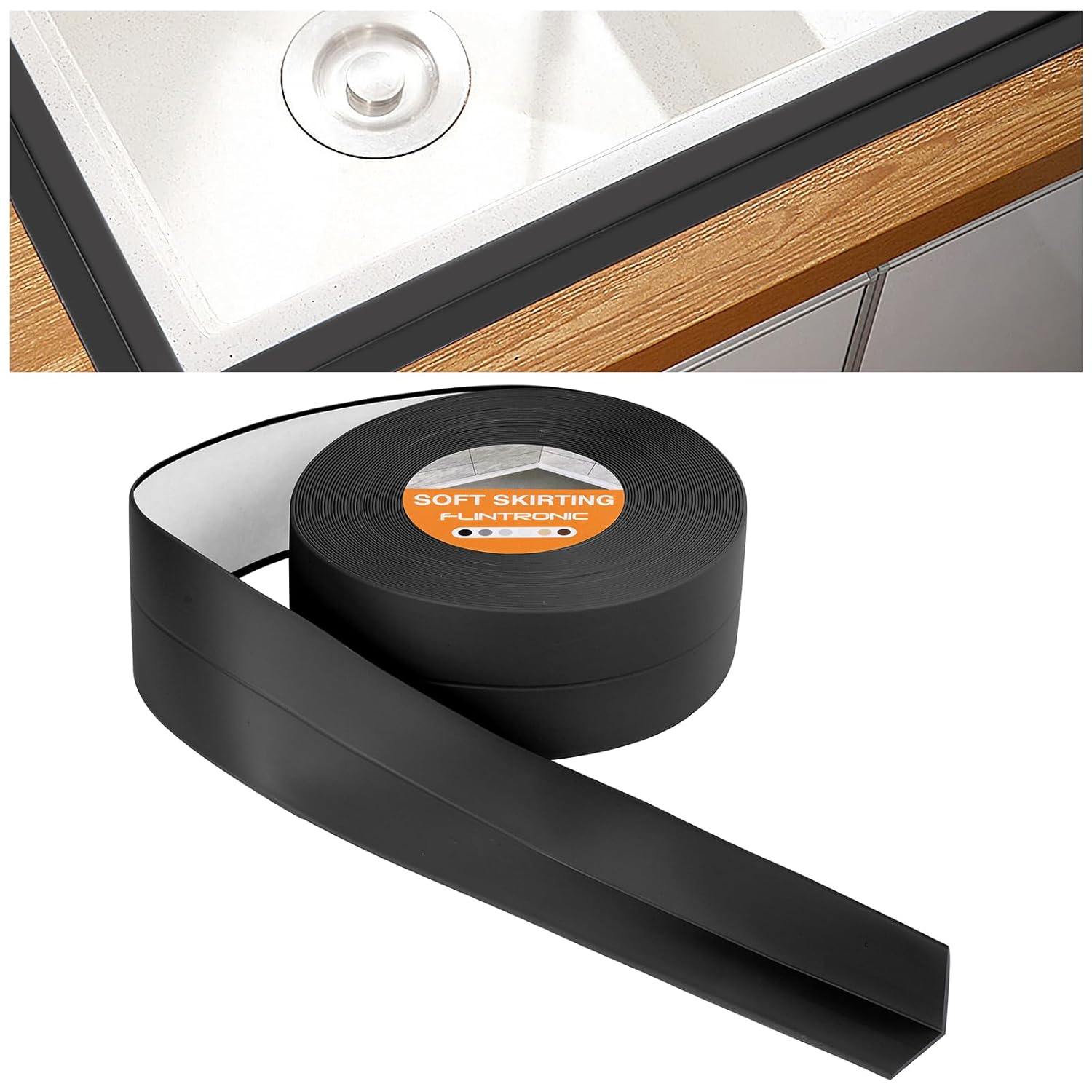 Pvc-dichtungsstreifen – 1 Rolle 4,5 M X 38 Mm – Flexibel, Schwarz – Selbstklebend, Feuchtigkeitsbeständig – Bad/küche