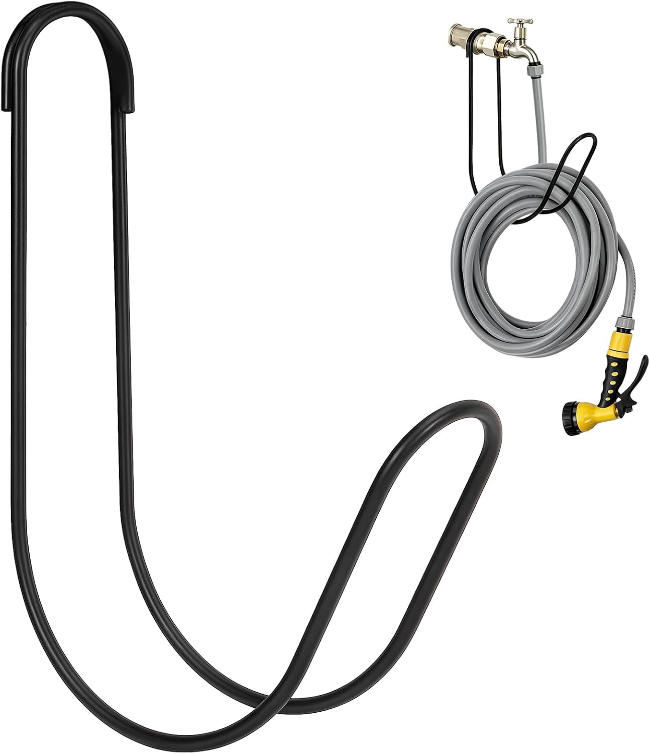 Schlauchhalter – 1 Stück – Robuster, Schwarzer Stahl – Wandmontage, Knotenfreie Aufbewahrung – Garten, Garage, Hof – Schwarz