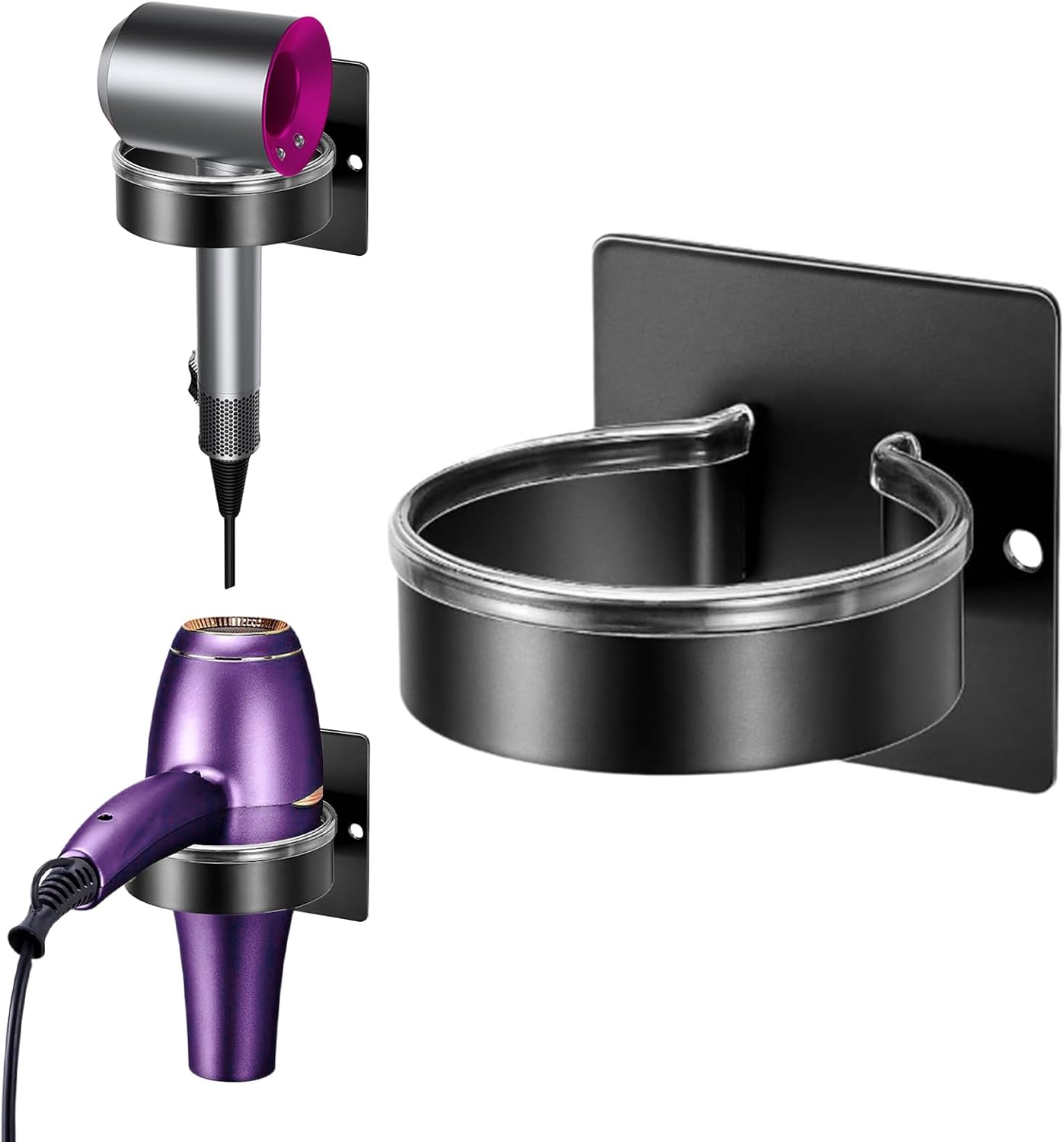 Wandhalterung Für Haartrockner – 1 Stück – Schwarzes Aluminium – Selbstklebende Montage Ohne Bohren – Für Bad Und Wohnzimmer – 12 X 9 X 9 Cm