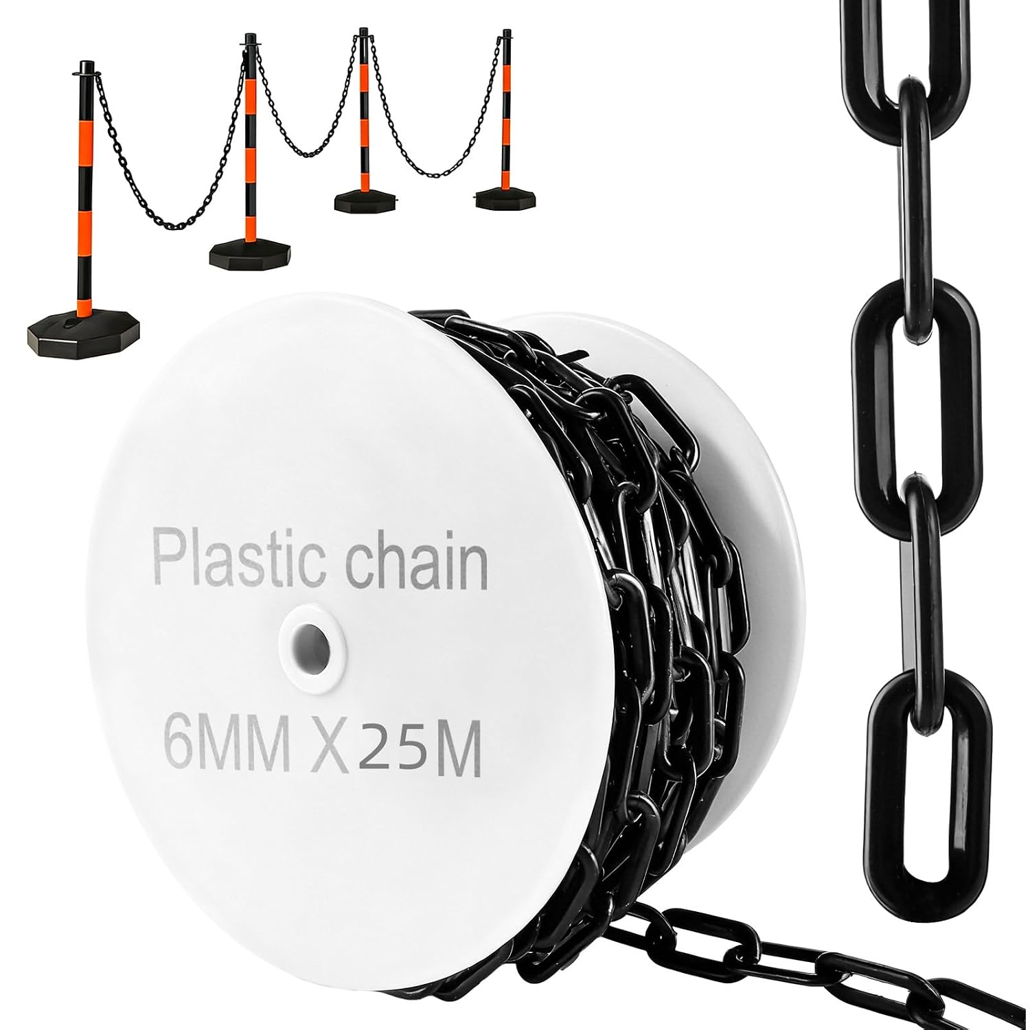 Absperrkette – 50 M – 8 Mm Schwarzer Kunststoff – Uv- Und Witterungsbeständig – Für Den Innen- Und Außenbereich Geeignet – Für Baustellen Und Parkplätze