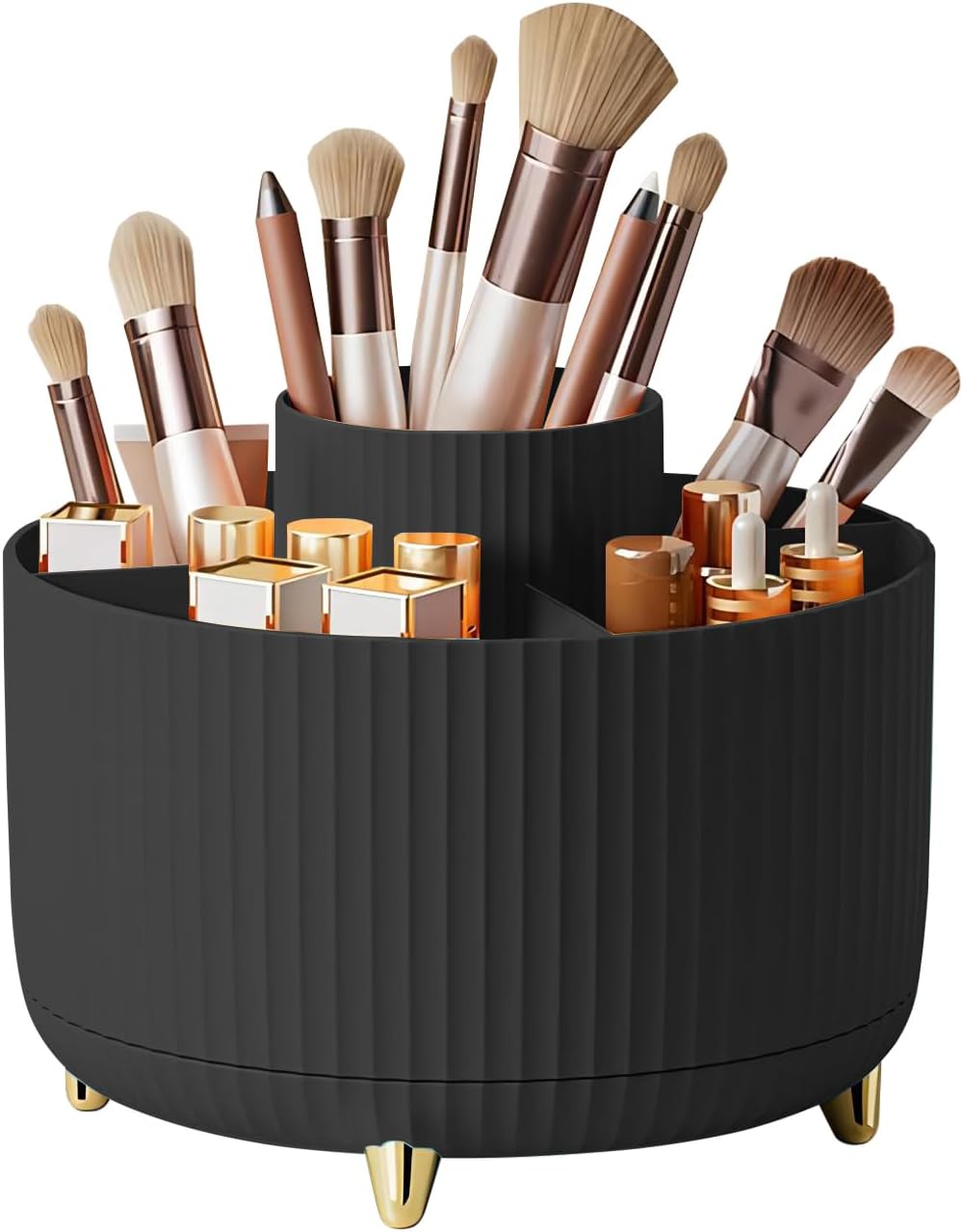 Drehbarer Make-up-organizer – 1 Stück – Schwarzes Abs – 360°-drehung, 5 Fächer – Für Badezimmer Und Schminktisch – Kompakte Abmessungen