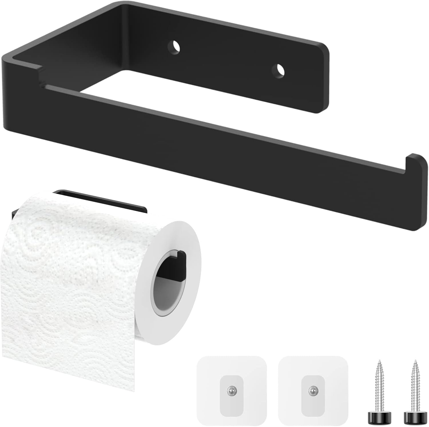 Toilettenpapierhalter – 1 Stück – Schwarzer Edelstahl – Klebe- Oder Schraubmontage – Für Moderne Badezimmer – Kompatibel Mit Megarollen
