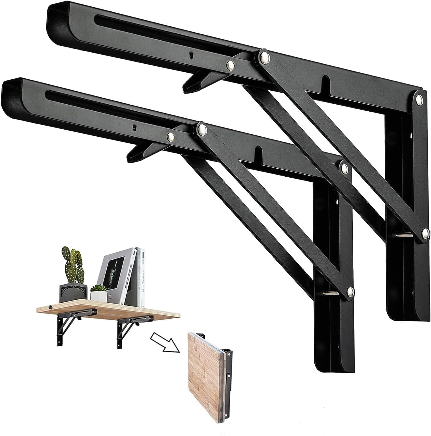 Klapphalterung – 2er-set – Schwarzer Edelstahl – Robuste 300-mm-stütze – Garage, Küche, Garten