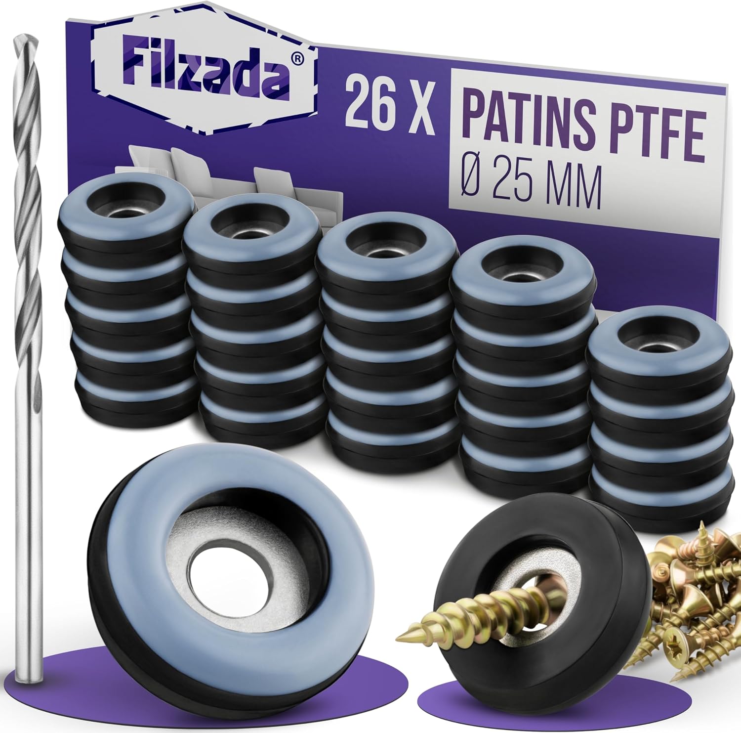 26 Teflon-möbelgleiter – 26er-pack – Hochbeständiges Ptfe – Geräuschloses Gleiten Mit Schrauben – Für Stühle Und Tische Auf Allen Bodenbelägen – Ø 25 Mm Rund
