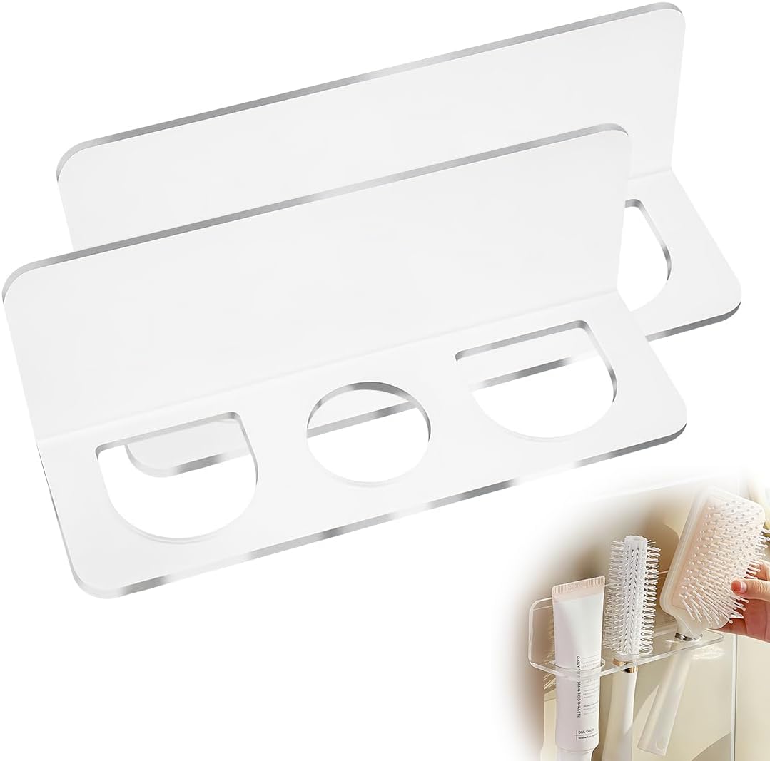 Kammhalter Fürs Badezimmer – 2er-set – Robustes Kunststoff – 3 Klebeflächen – Wandmontierter Organizer Für Friseurutensilien – Kompakt, Schwarz
