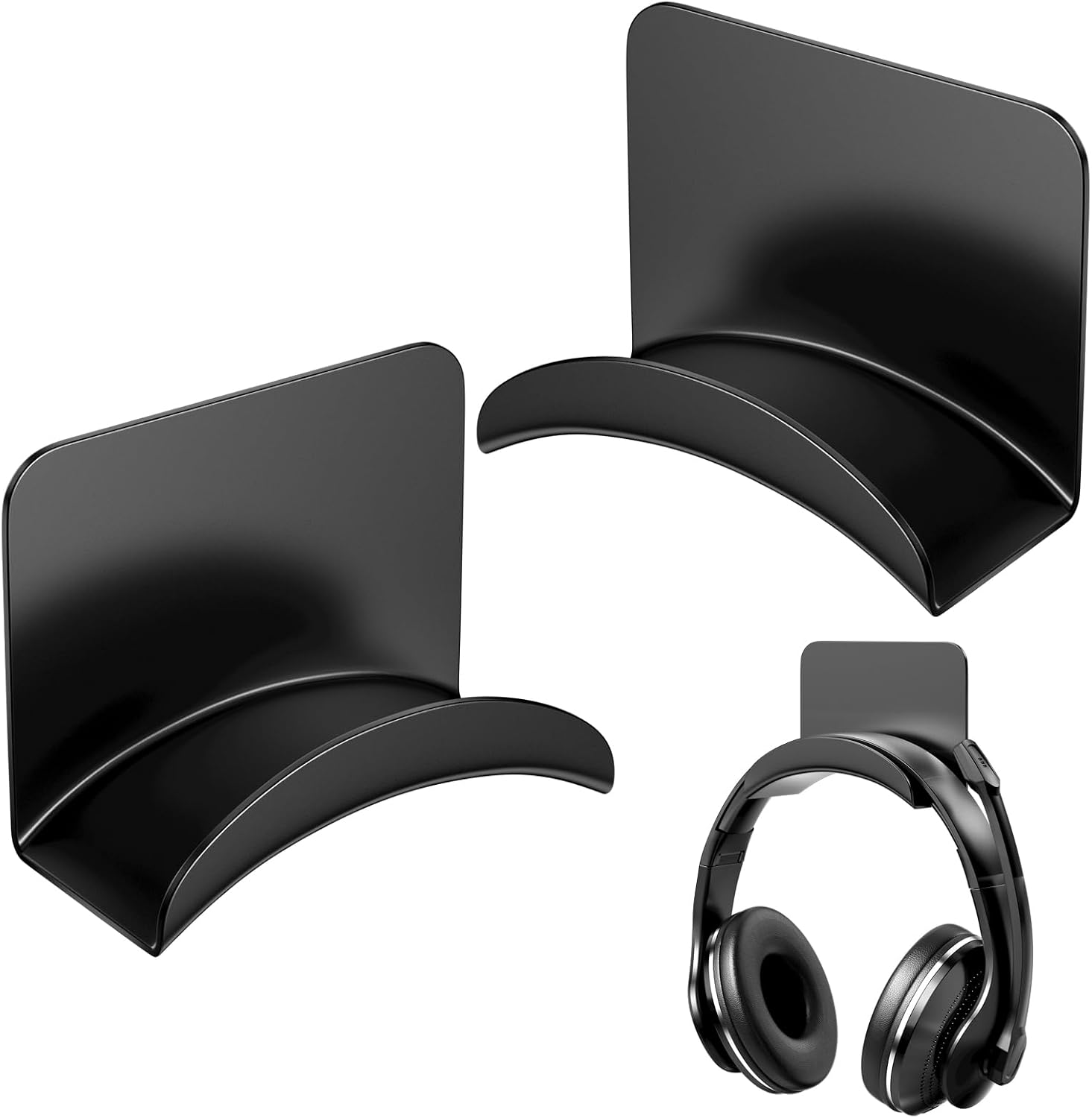 Gaming-headset-ständer – 2er-pack – Robustes Schwarzes Acryl – Selbstklebende Wandhalterung – Platzsparend Für Schreibtisch Und Gaming – 7,7 X 3,6 X 5,5 Cm