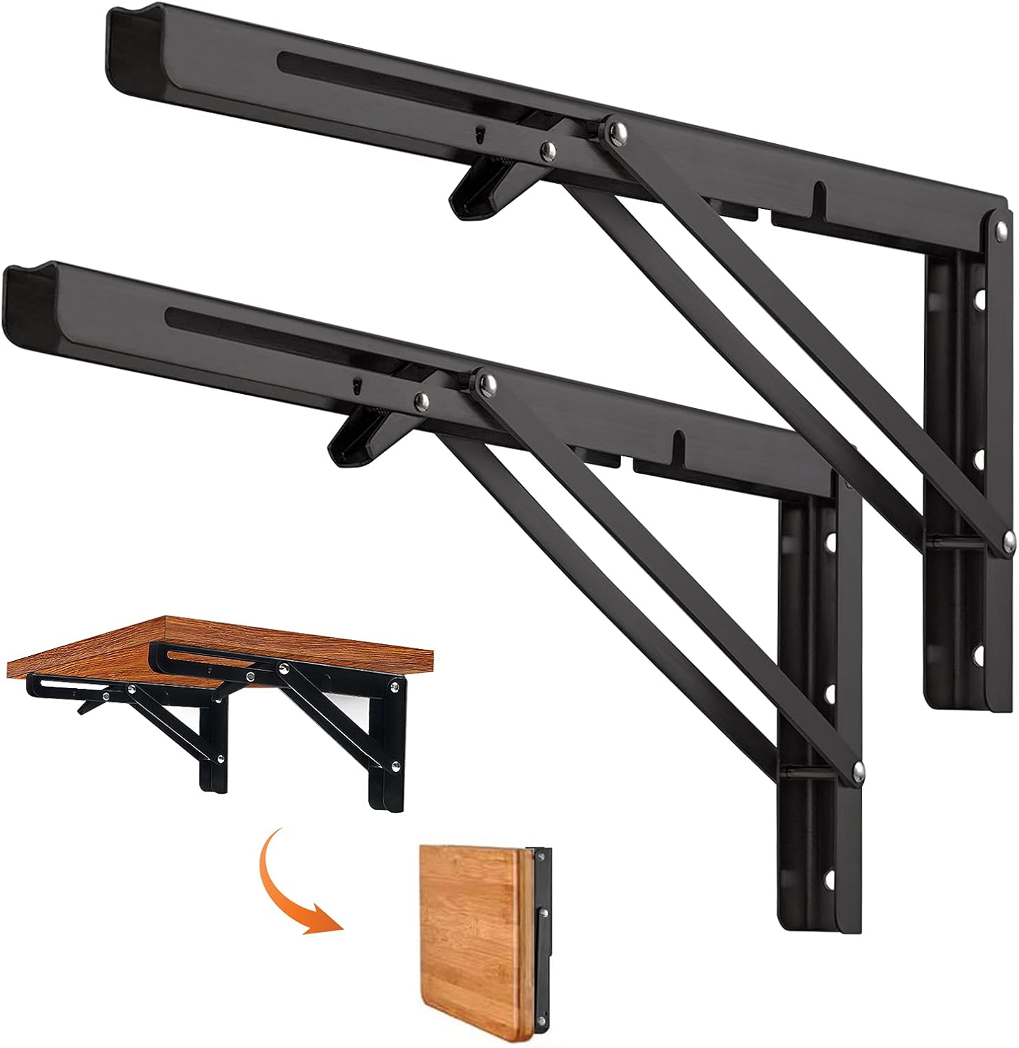 2 Klapphalterungen – Stahlblech – 100 Kg Tragkraft – Optimale Platzersparnis – Küche, Garage, Camping – 50 Cm, Schwarz