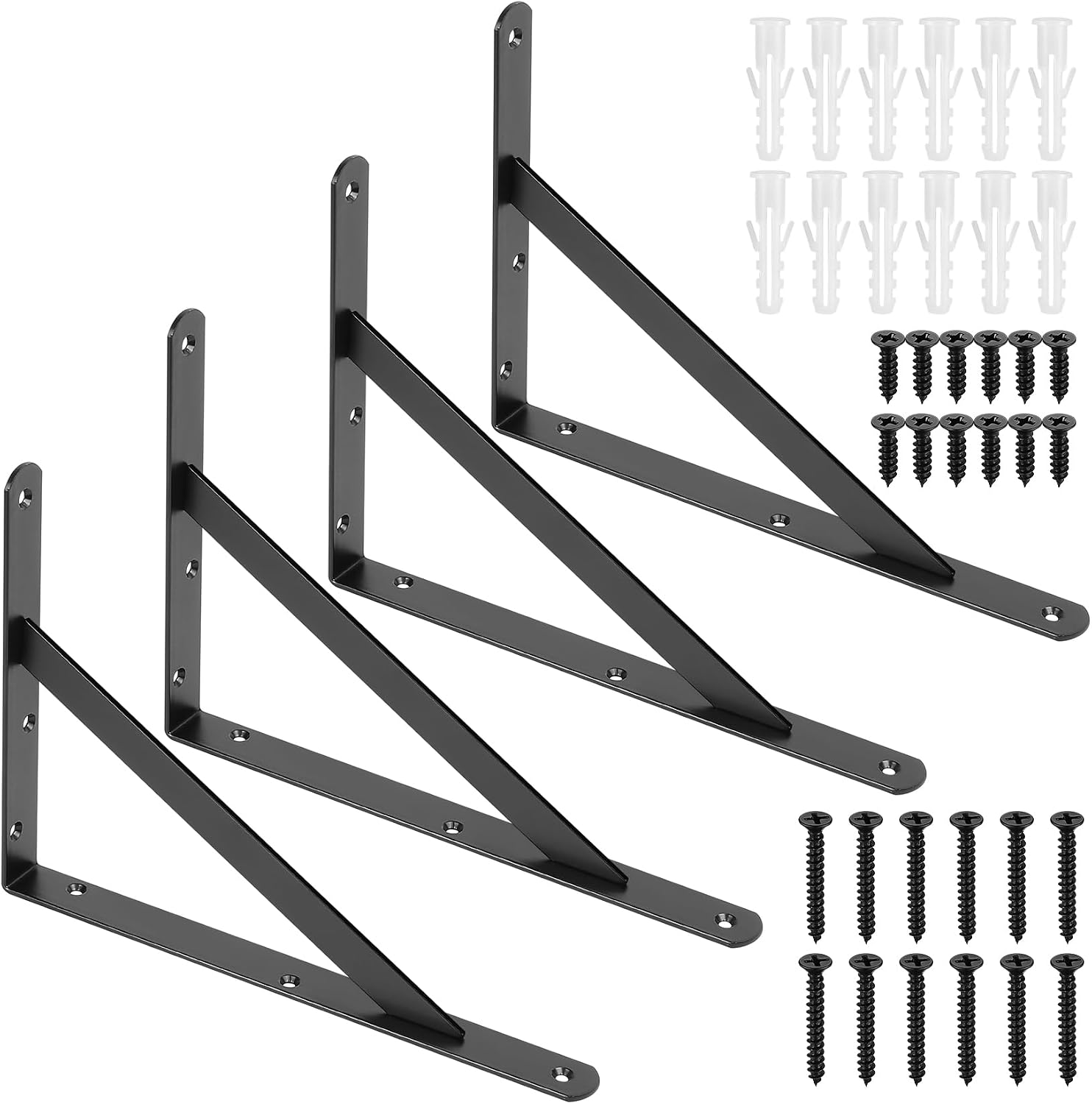 Wandregalhalterungen – 4er-set – Robustes Schwarzes Metall – Dreieckige Halterung Für Sichere Montage – Für Zuhause, Garage, Werkstatt – 280 X 200 X 25 Mm