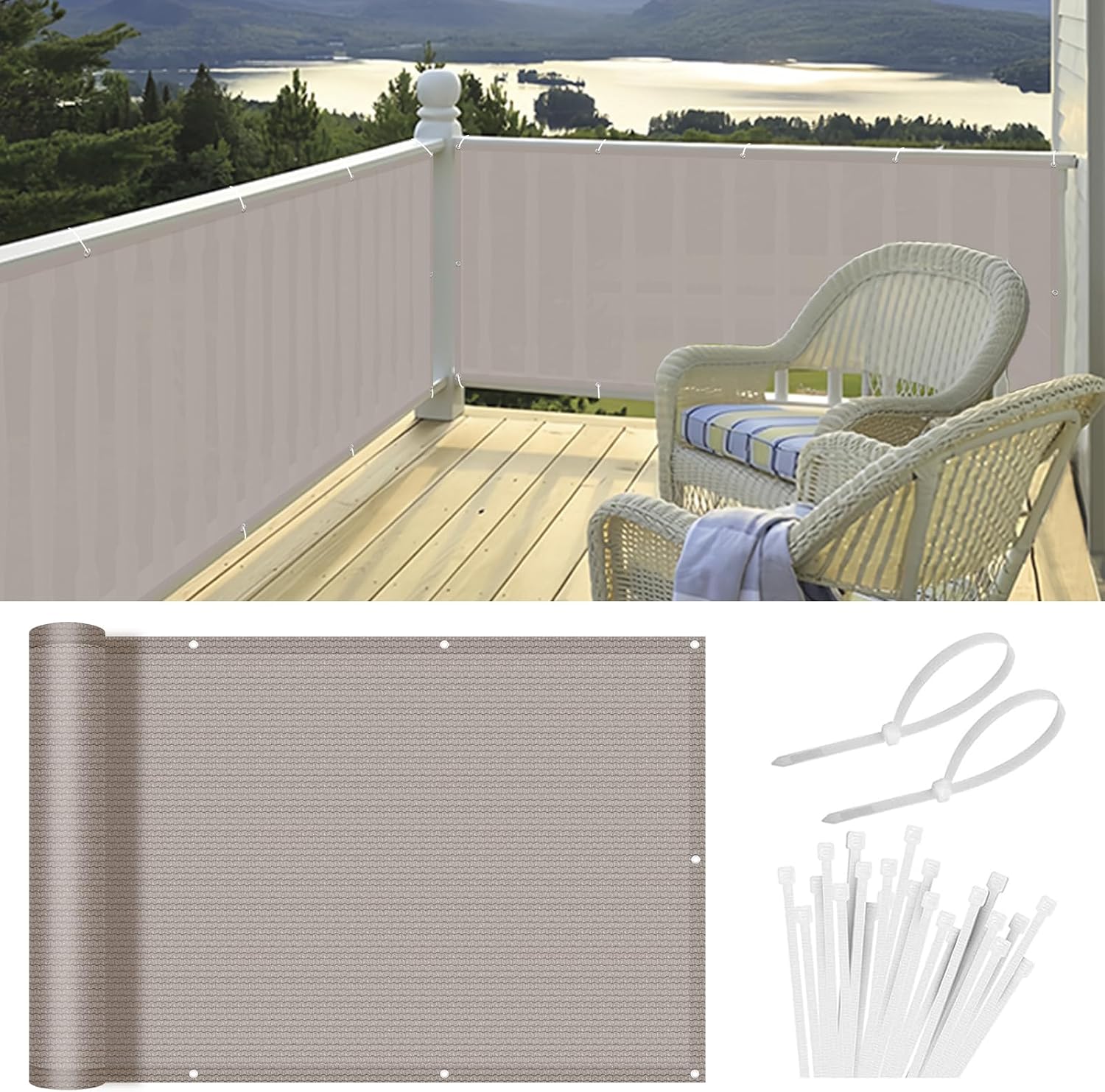 Balkon-sichtschutz 1x4m - Taupe Hdpe - 95% Uv-schutz - Windbeständig