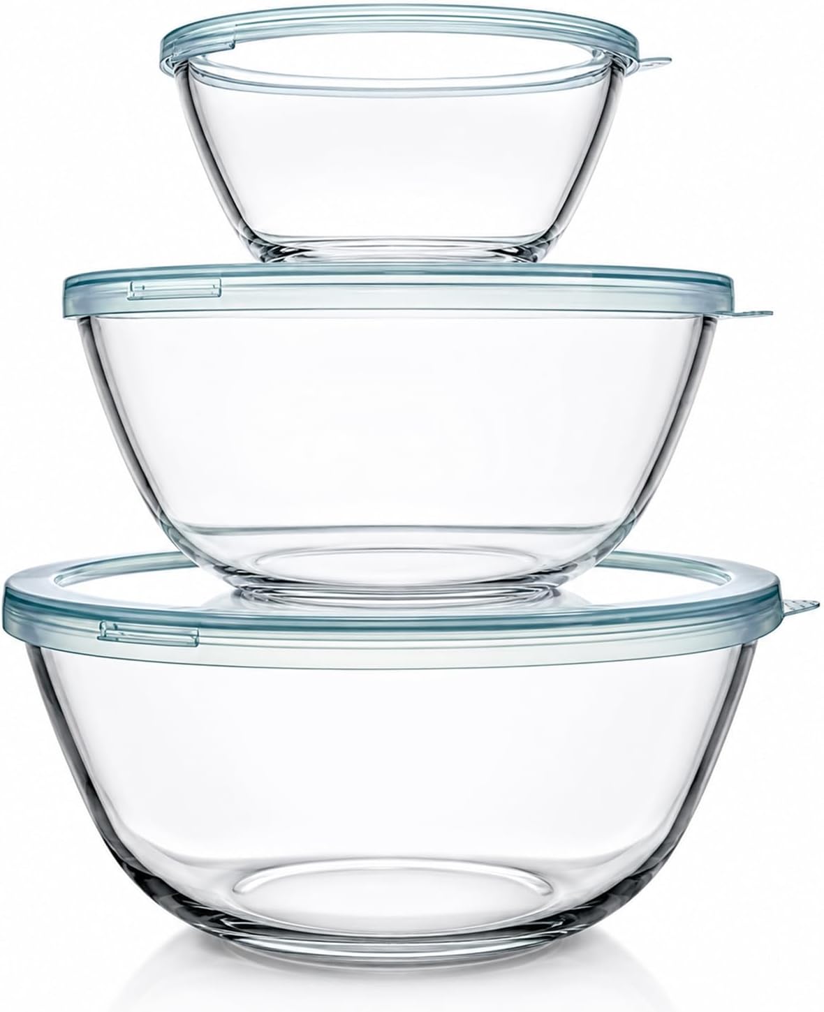 3er-set Glasschüsseln – 4,2 L, 2,5 L, 1 L – Borosilikatglas – Luftdichte Deckel – Mikrowellengeeignet