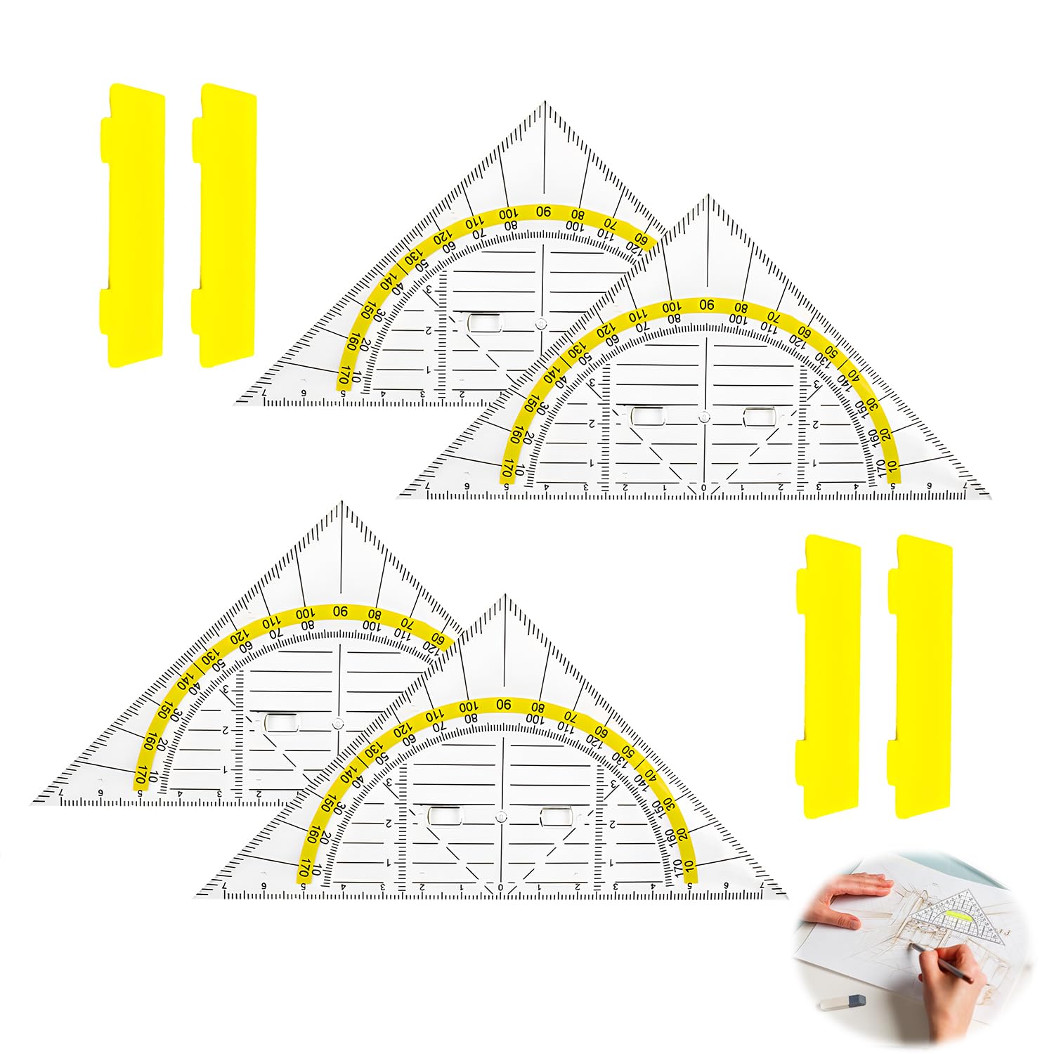 Geometrie-set – 4-teilig – Kunststoff – 2-in-1-lineal Und Winkelmesser – Für Schüler Und Architekten – 15,7 Cm