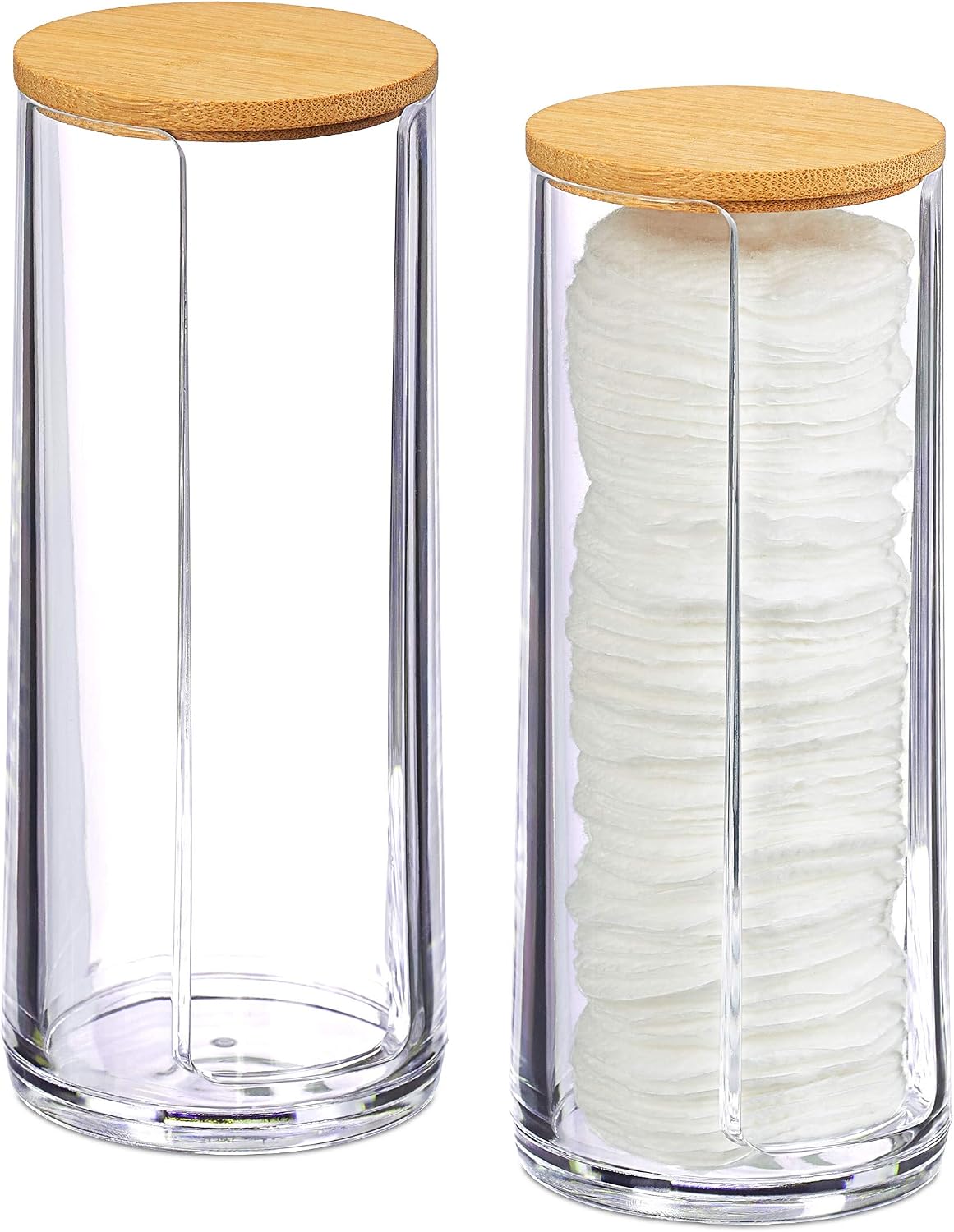 Wattepadspender – 2er-set – Acryl Und Bambus – Hygienische Aufbewahrung Mit Deckel – Fürs Badezimmer – Transparent, 20 X 7 Cm
