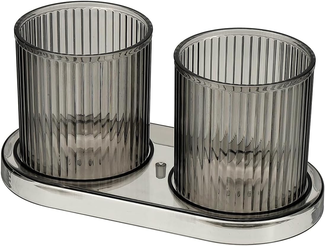 Set Mit 2 Zahnbürstenbechern – Bruchsicherer, Transparenter Kunststoff – Elegantes Geripptes Design – Feuchtigkeitsbeständig – Für Bad Und Gäste-wc – 8 X 9 Cm