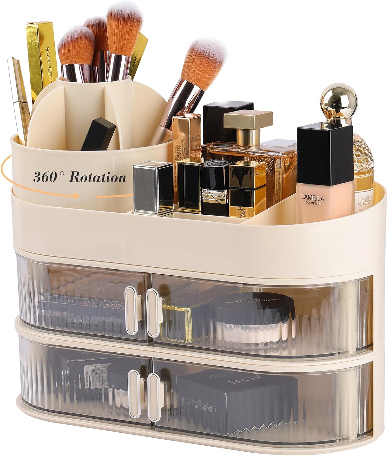 360° Drehbarer Make-up-organizer – 1-teilig – Transparentes Pet – Mit Schublade Und 2 Ablagen – Für Badezimmer Und Schminktisch – Große Größe