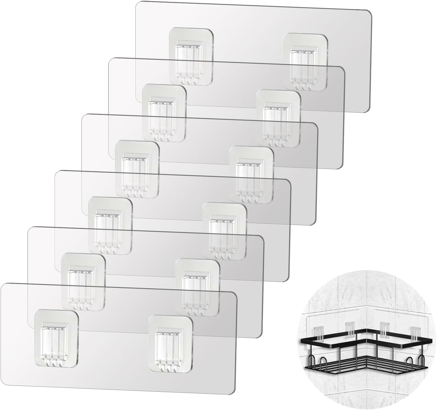 Selbstklebende Haken – 6er-pack – Transparenter Kunststoff – Für Duschablagen Aus Metall – Bad Und Küche – 6 X 14 Cm