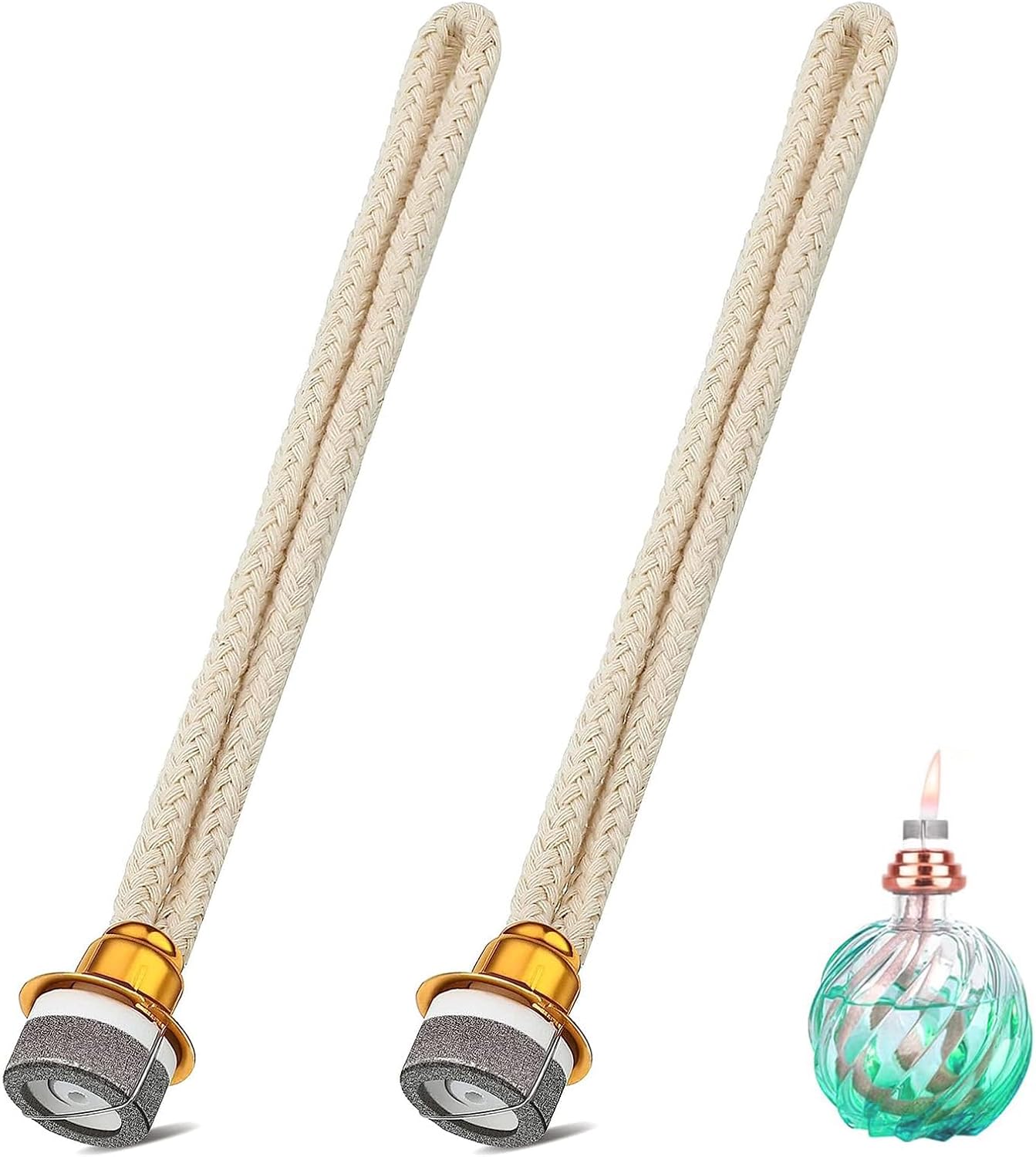 Öllampendochte – 2er-set – Goldfarbener Stoff Und Ton – Langlebiger Katalysatorbrenner – Für Zuhause Und Büro – 17 Cm X 18 Mm