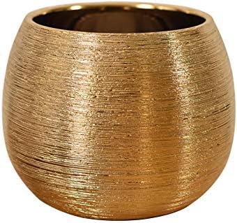 Goldener Blumentopf – 1 Oder 2 Stück – Gebürstete Keramik – Elegantes Design, Mit Oder Ohne Wasserablauf – Wohnzimmer Oder Büro – 13 Cm Oder 16,7 Cm