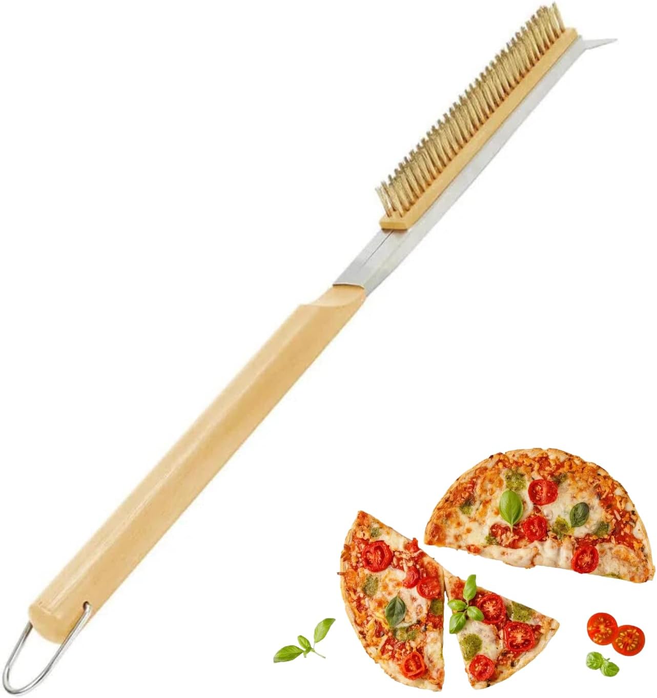 Pizzaofenbürste – 1 Stück – Messing Und Holz – Integrierter Schaber – Reinigung Von Grills Und Steinplatten – 53 Cm