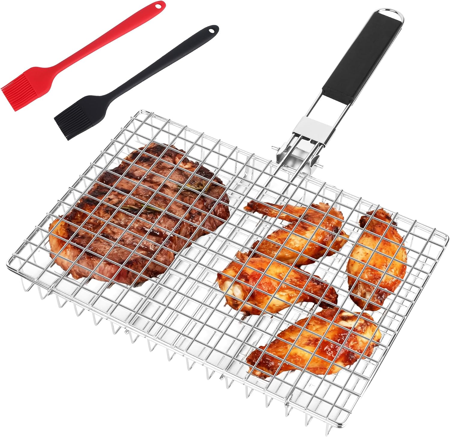 Grillkorb – 1 Stück – Edelstahl – 180° Faltbar – Camping & Garten – 32 X 22 Cm