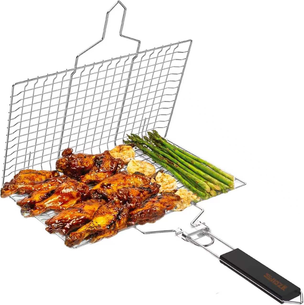 Grillkorb – 1 Stück – Edelstahl 304 – Faltbar Und Tragbar – Für Fisch, Gemüse Und Fleisch – Mit Abnehmbarem Griff