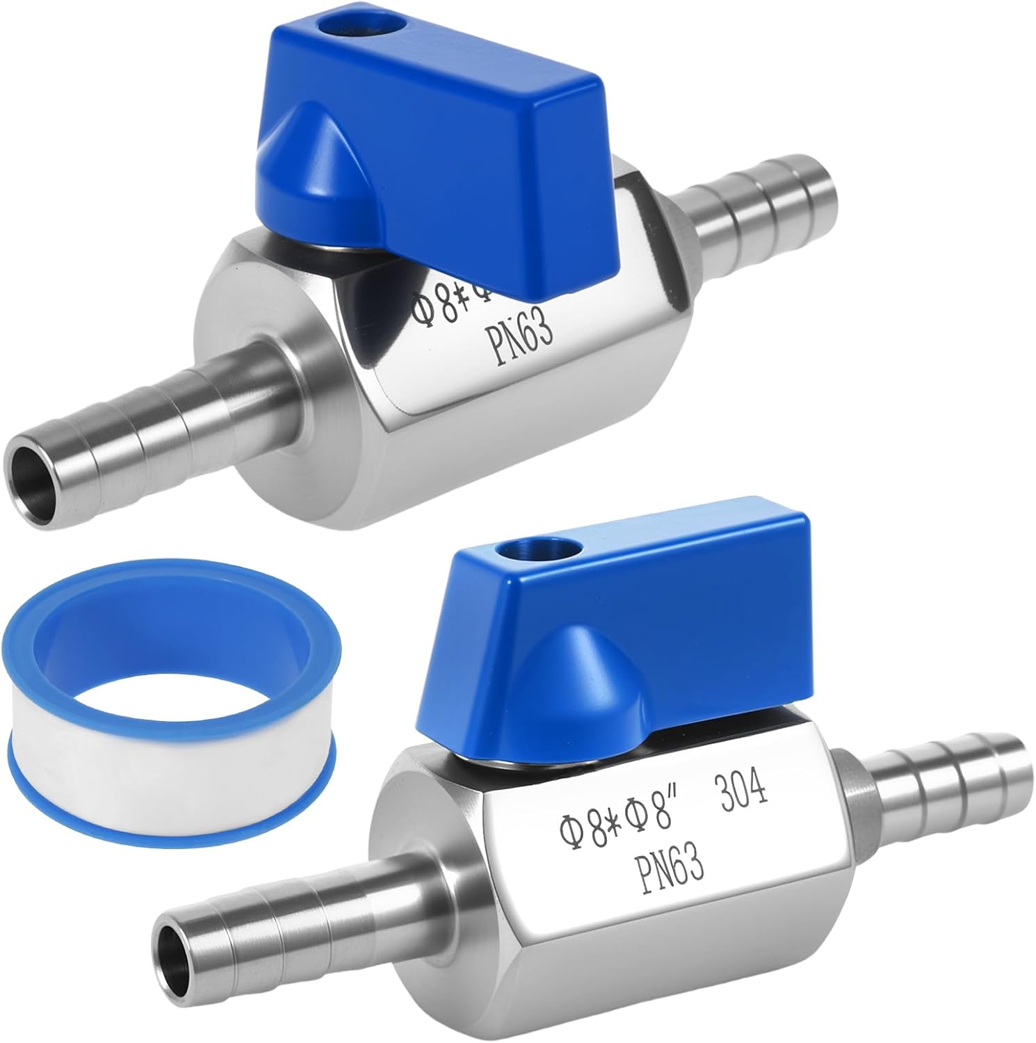 Kugelhahn – 2 Stück – Edelstahl – Durchflussregelung – Wasser, Gas, Öl – 8 Mm