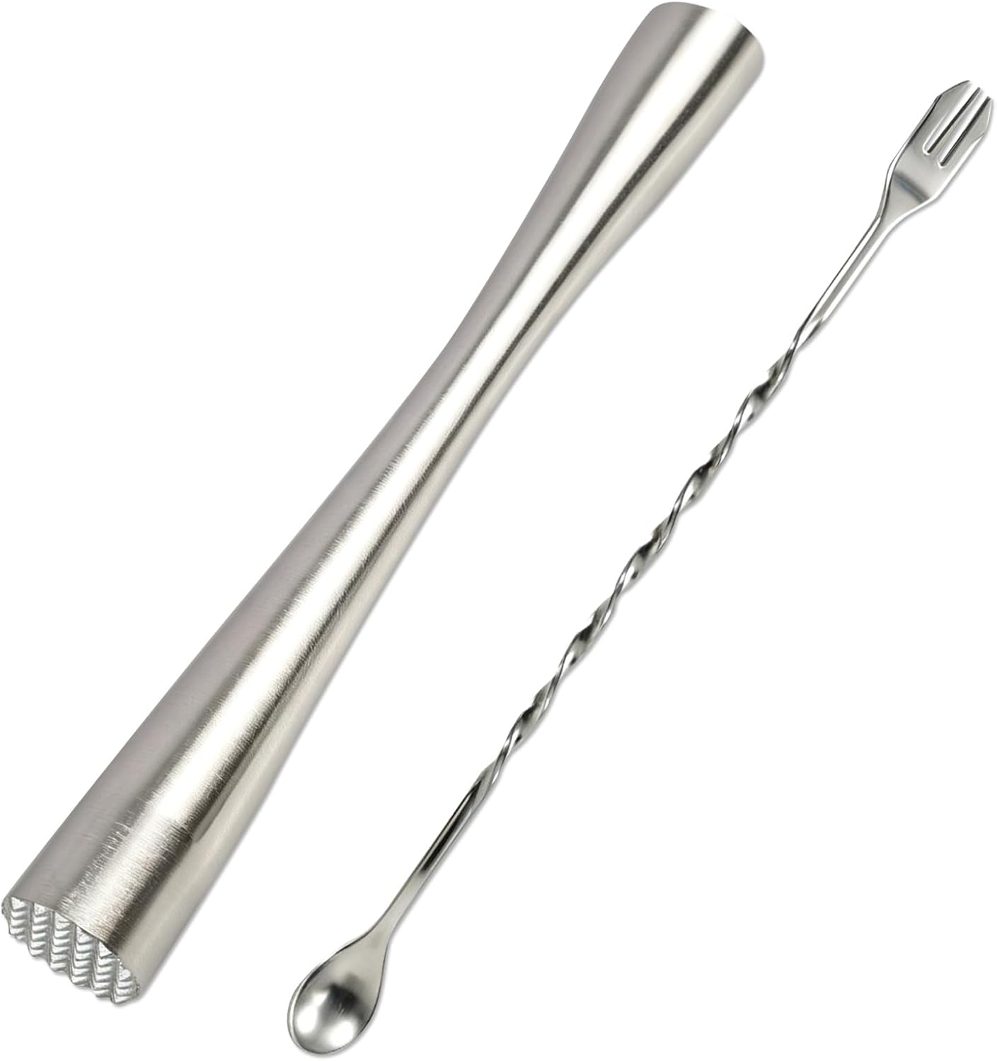 Cocktailstößel – 2-teilig – Edelstahl 304 – Zerkleinerer Und Löffel – Für Bar Und Zuhause – 26 Cm Und 24,6 Cm