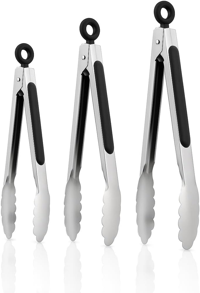 Küchenzange – 3er-set – Edelstahl – Silikongriff – Grillzange – 19,5/26,5/32,5 Cm