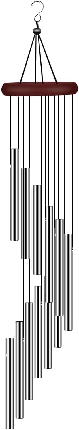 Windspiel – 12 Röhren – Silbernes Aluminium – Melodischer Klang – Garten, Terrasse, Balkon