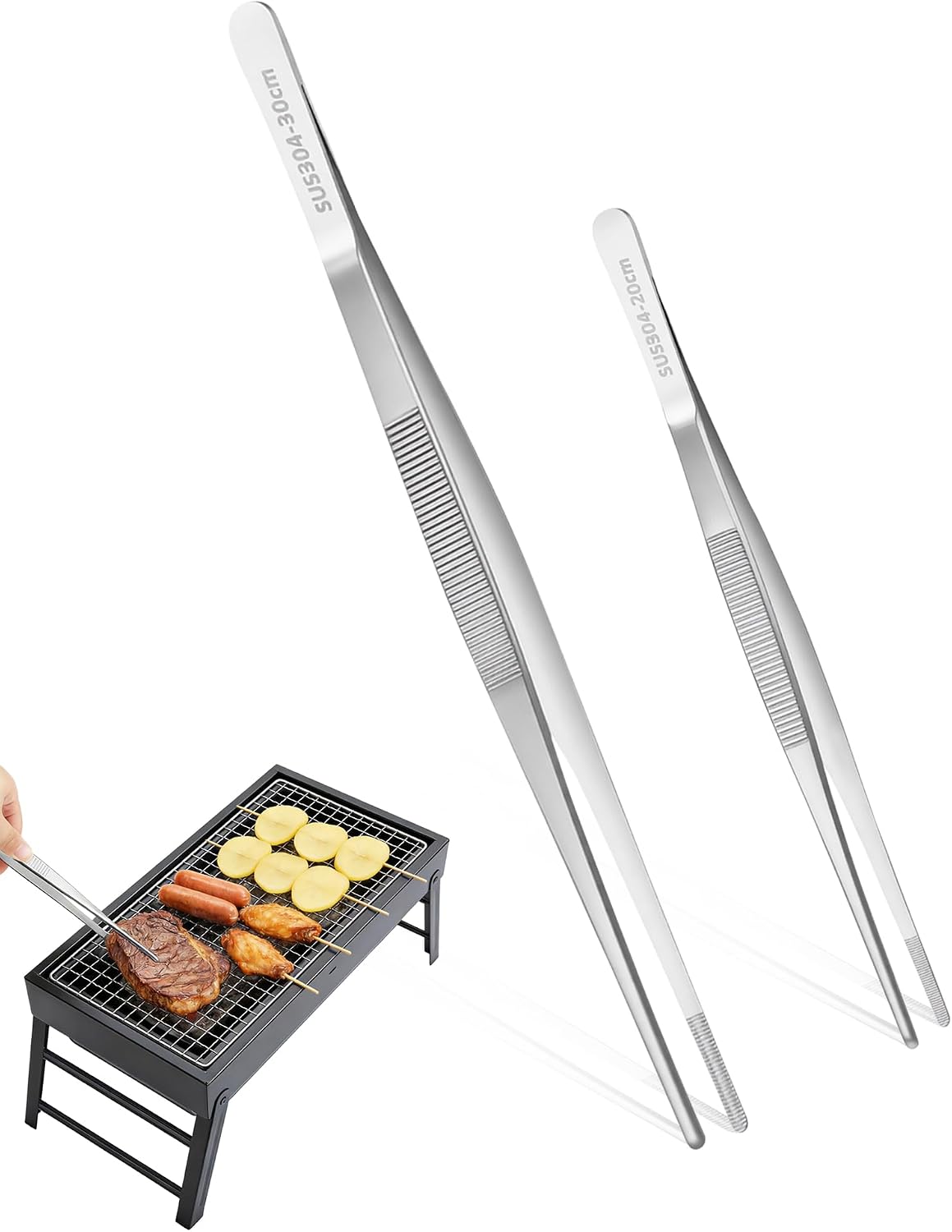 Küchenzange – 2-teilig – Edelstahl 304 – Spitz Und Rund – Zum Grillen Und Kochen – 30 Und 20 Cm