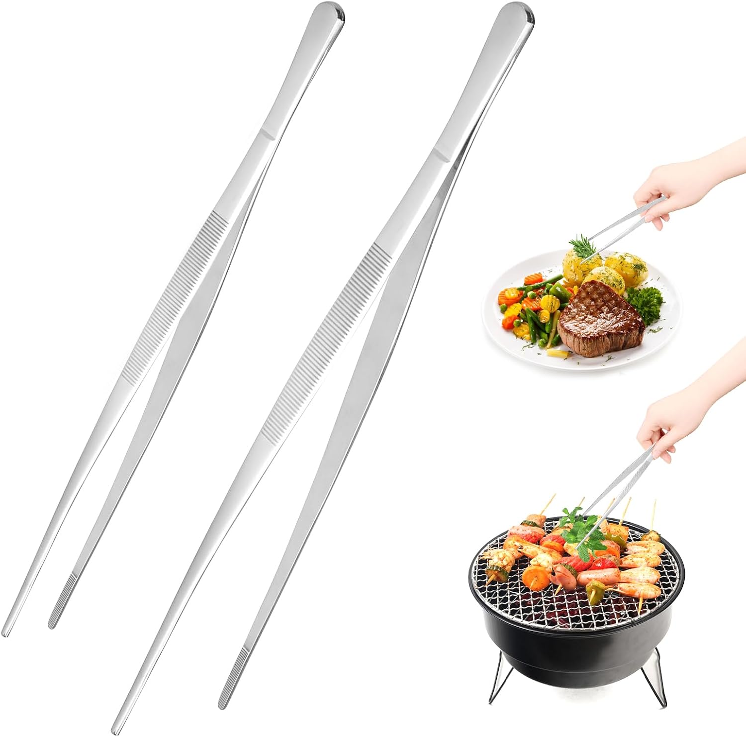 Küchenzange Aus Edelstahl – 2er-set – Edelstahl 304 – Verriegelbar Und Ergonomisch – Für Grill Und Backofen – 30 Cm