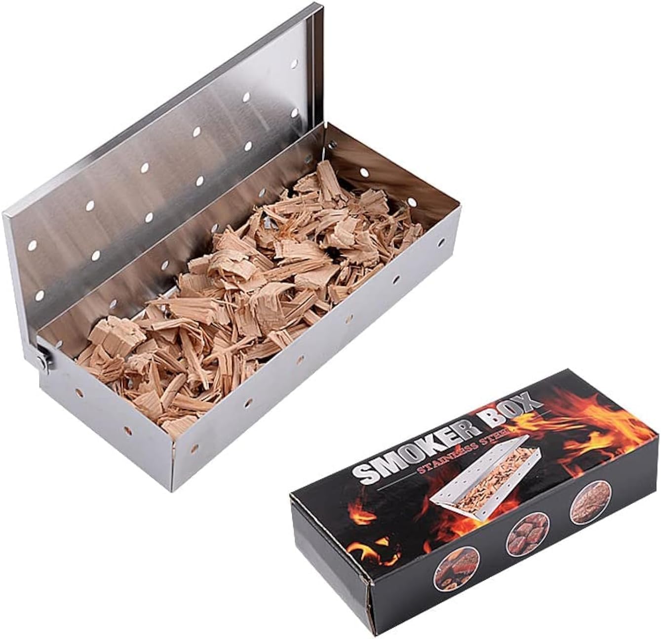 Räucherbox – 1 Stück – Edelstahl – Für Gas- Und Holzkohlegrills – Abmessungen: 22 X 9 X 4 Cm