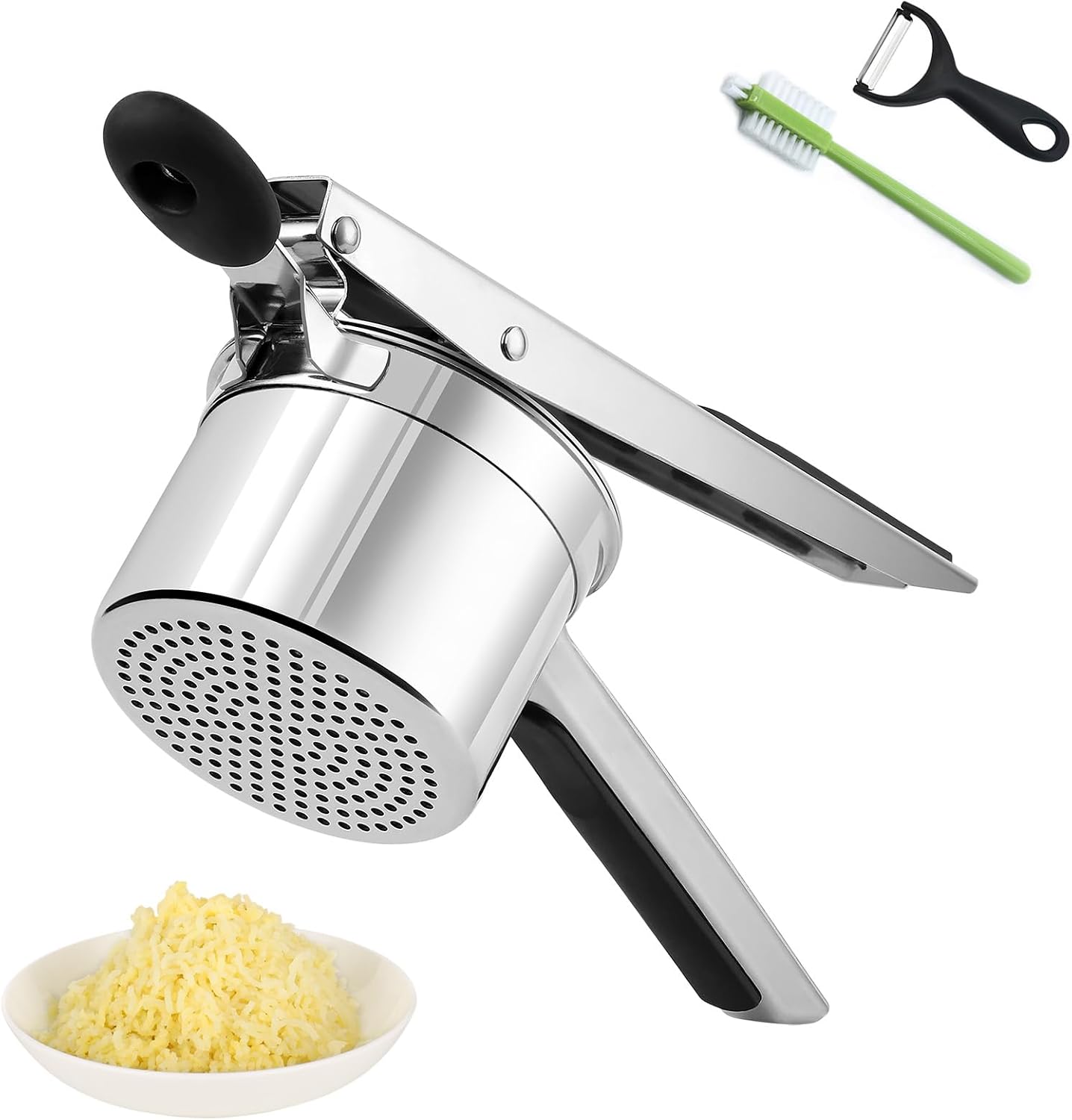 Kartoffelstampfer Aus Edelstahl, 450 Ml – 18/10-edelstahl – 3 Mm Perforierter Boden – Ergonomischer Griff – Für Gnocchi-püree