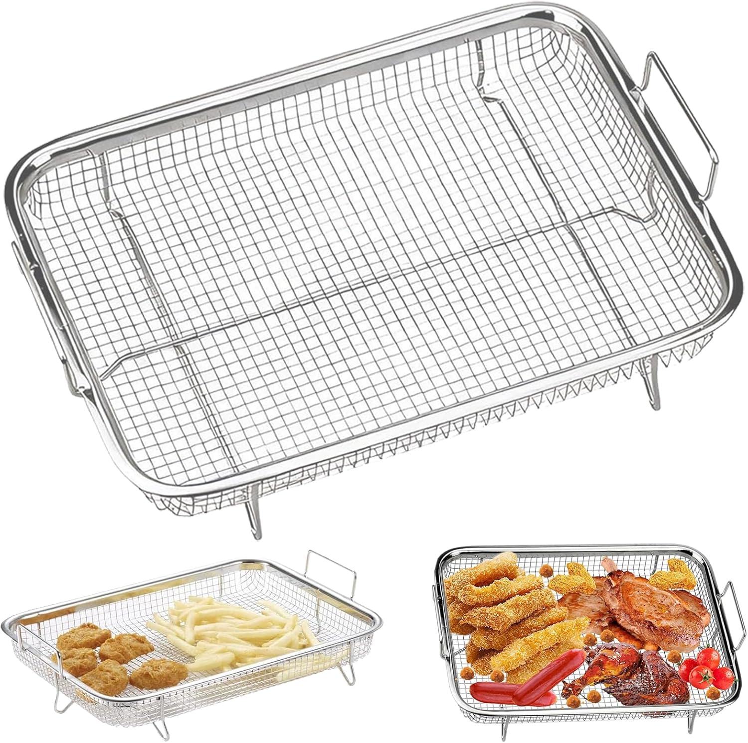 Grillkorb – 1 Stück – Edelstahl – Zum Kochen Und Abtropfen – Für Grill Und Backofen – 30 X 22 X 5,5 Cm